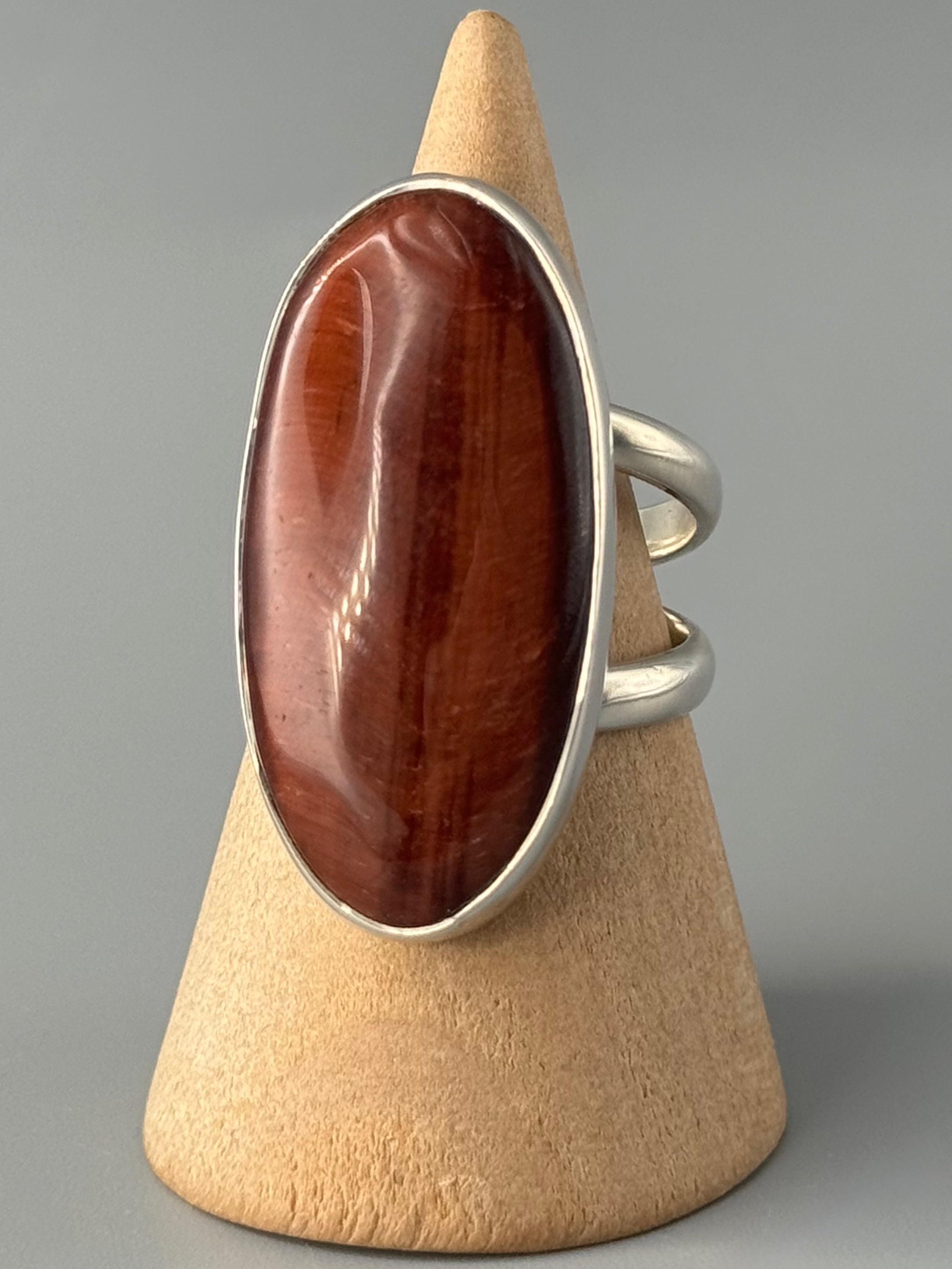 •RED TIGER EYE - OVAL• sterling silver ring (size 8.75)