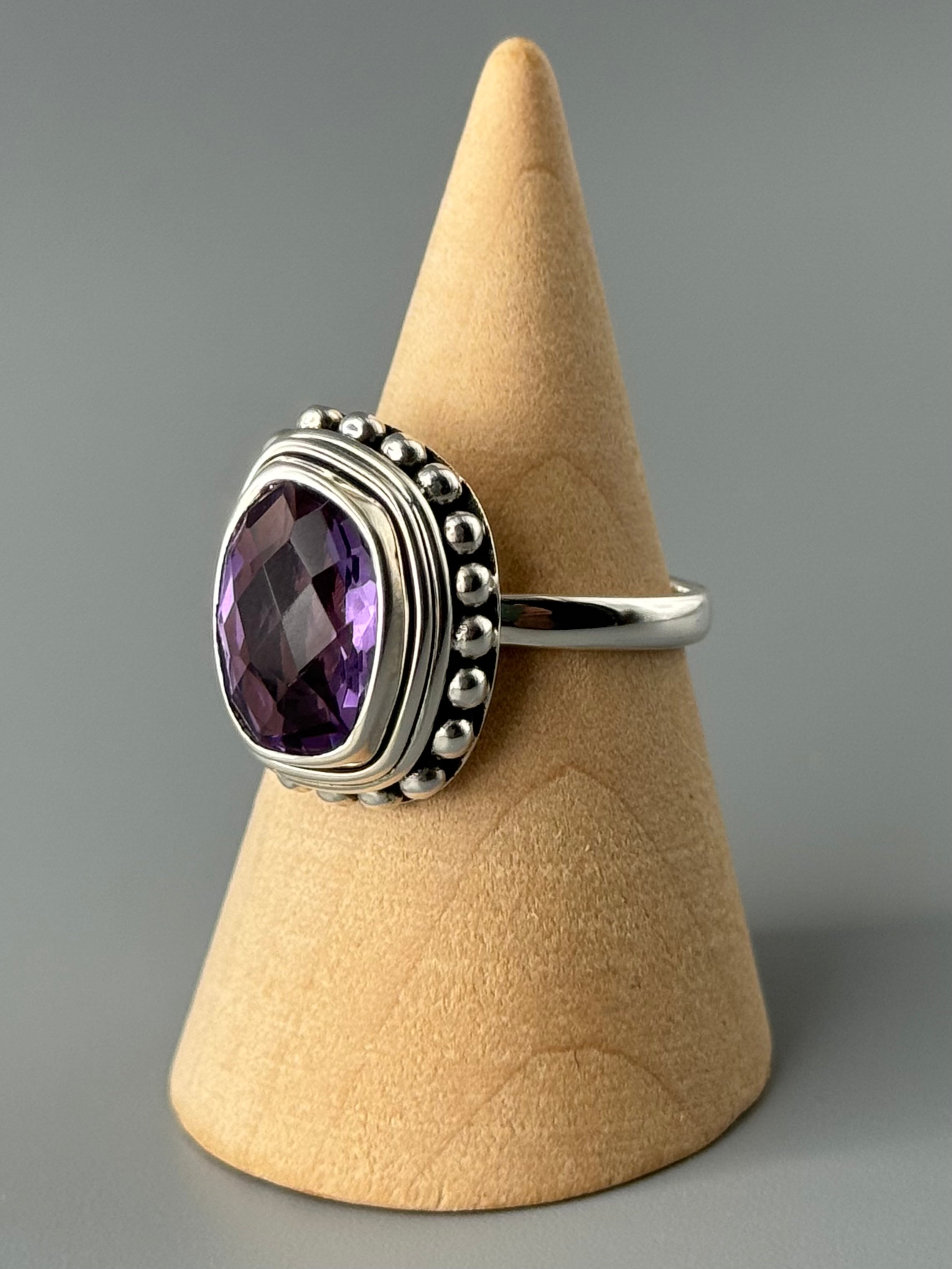 •AMETHYST - FREEFORM• beaded bezel silver ring (various sizes)