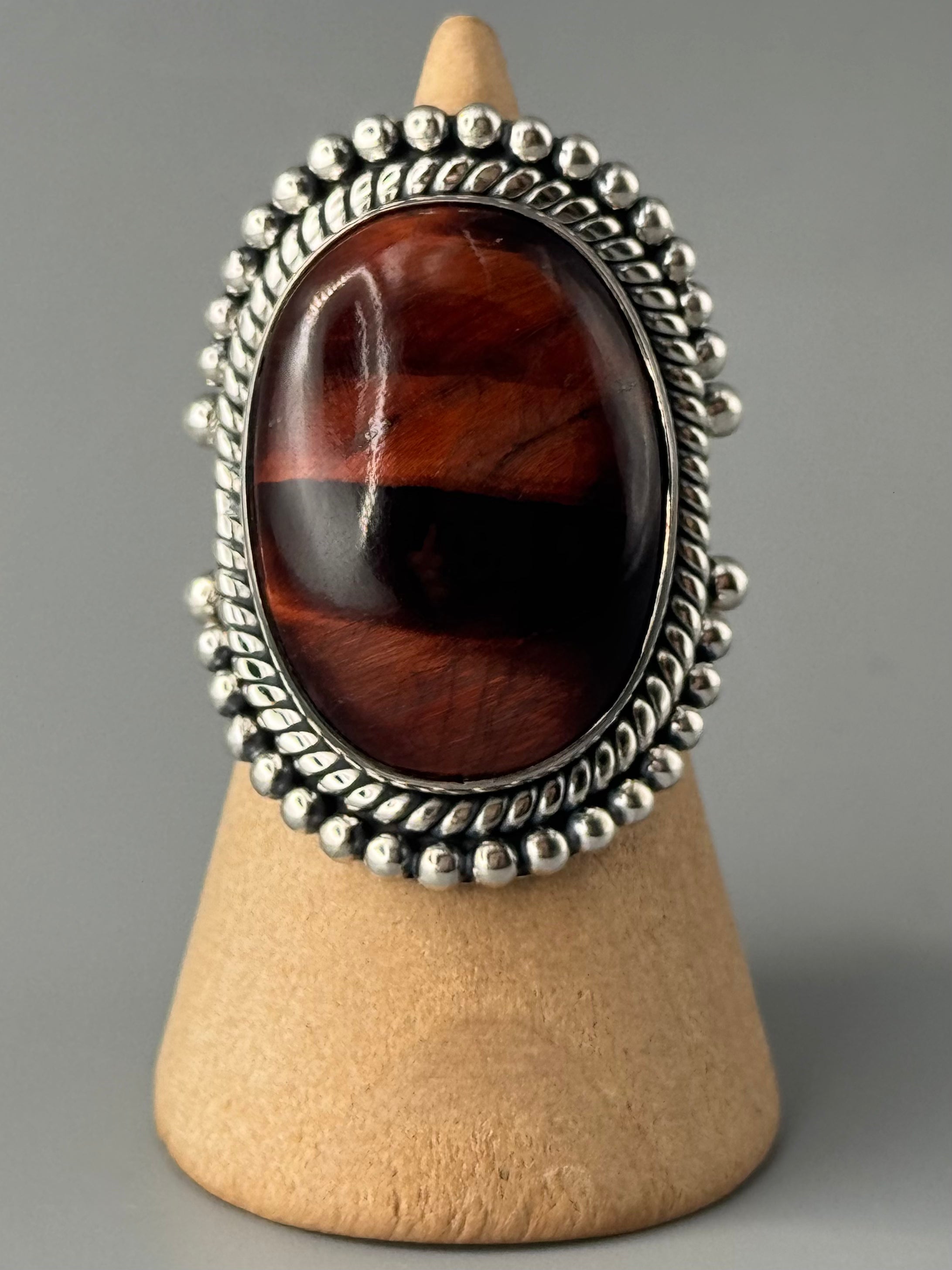 •RED TIGER EYE - SADDLE• sterling silver ring (various sizes)