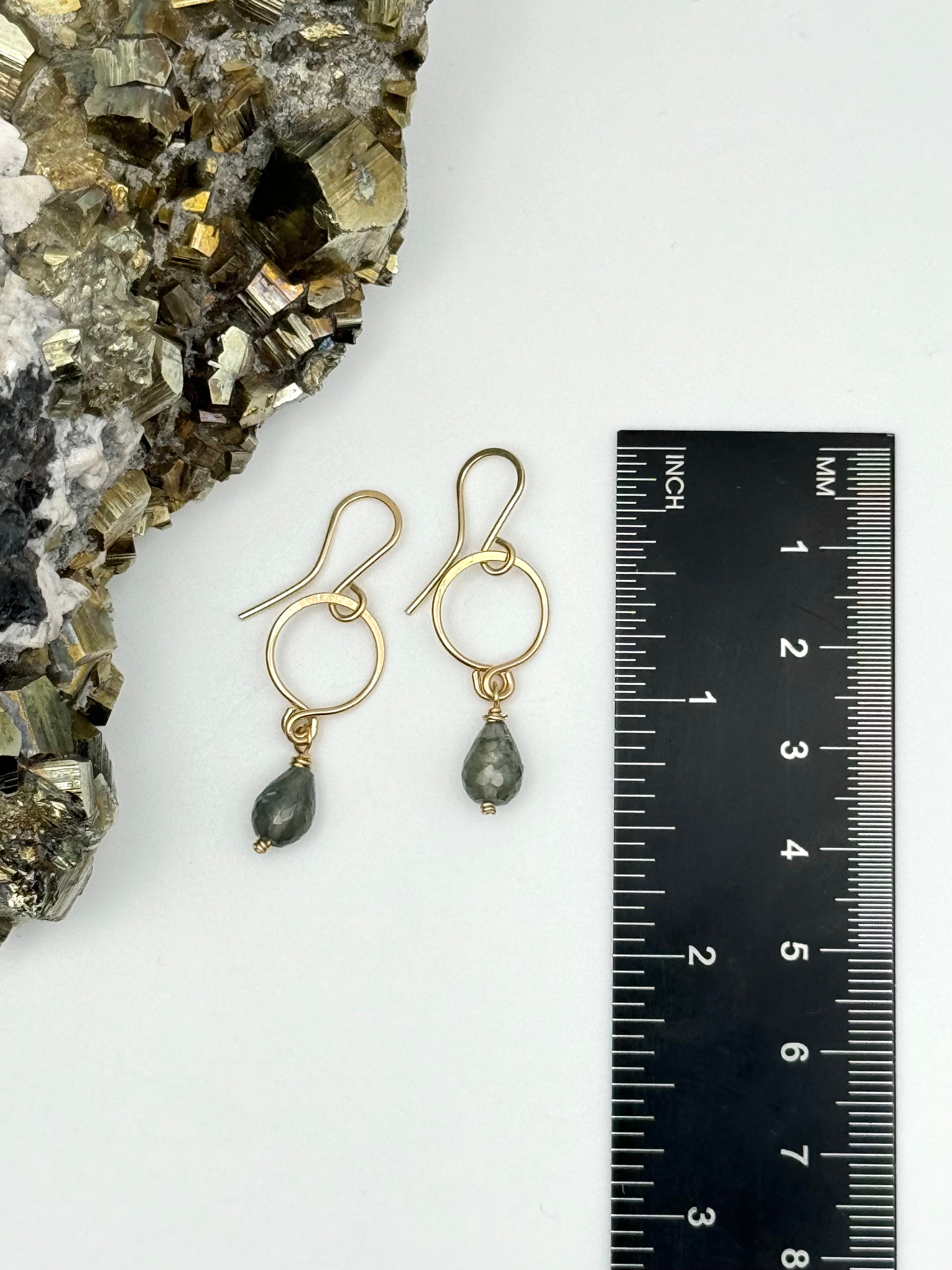 •DROPLET• moss aquamarine + gold dangle earrings