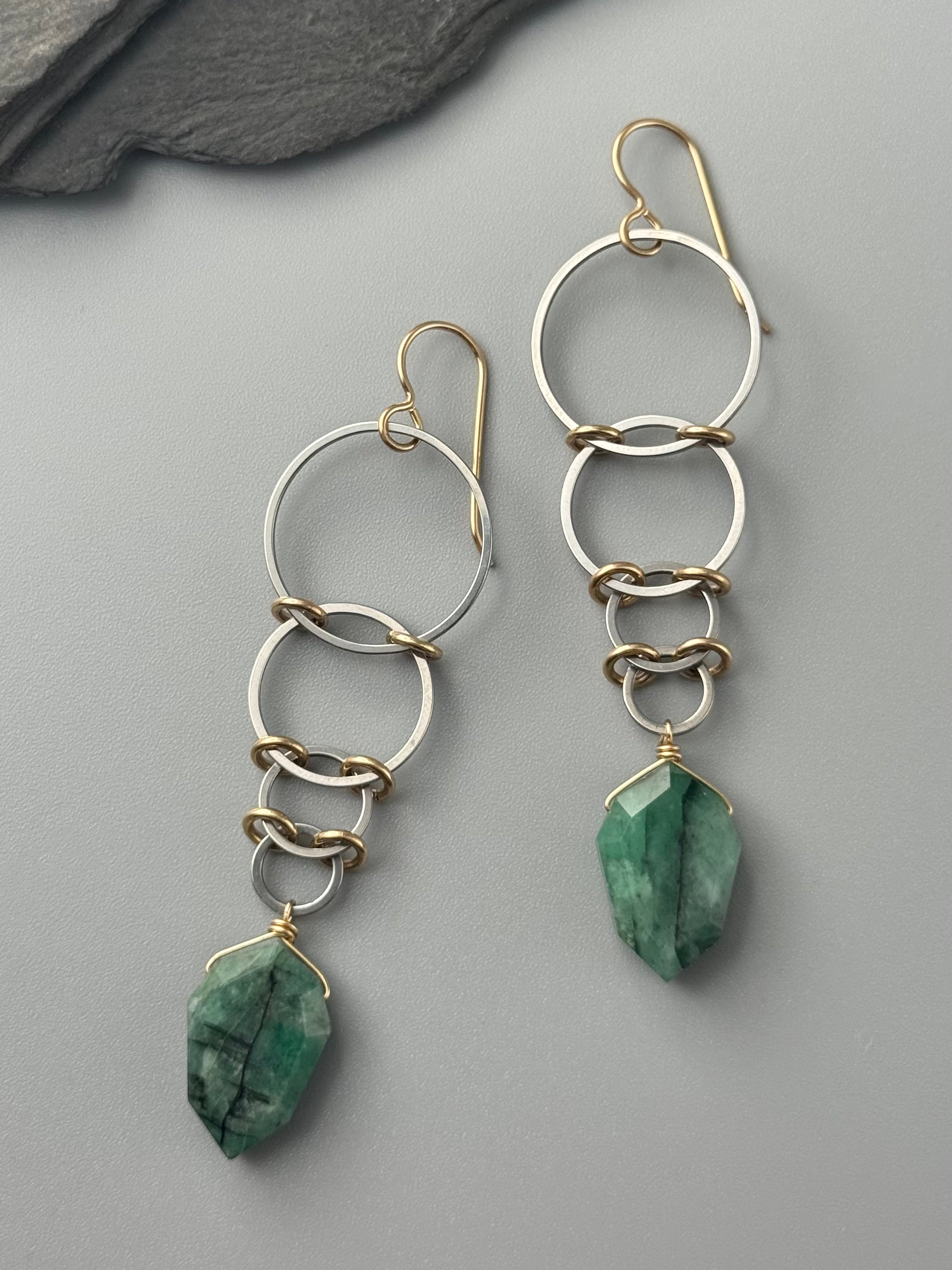 •EOWYN• emerald + mixed metal earrings