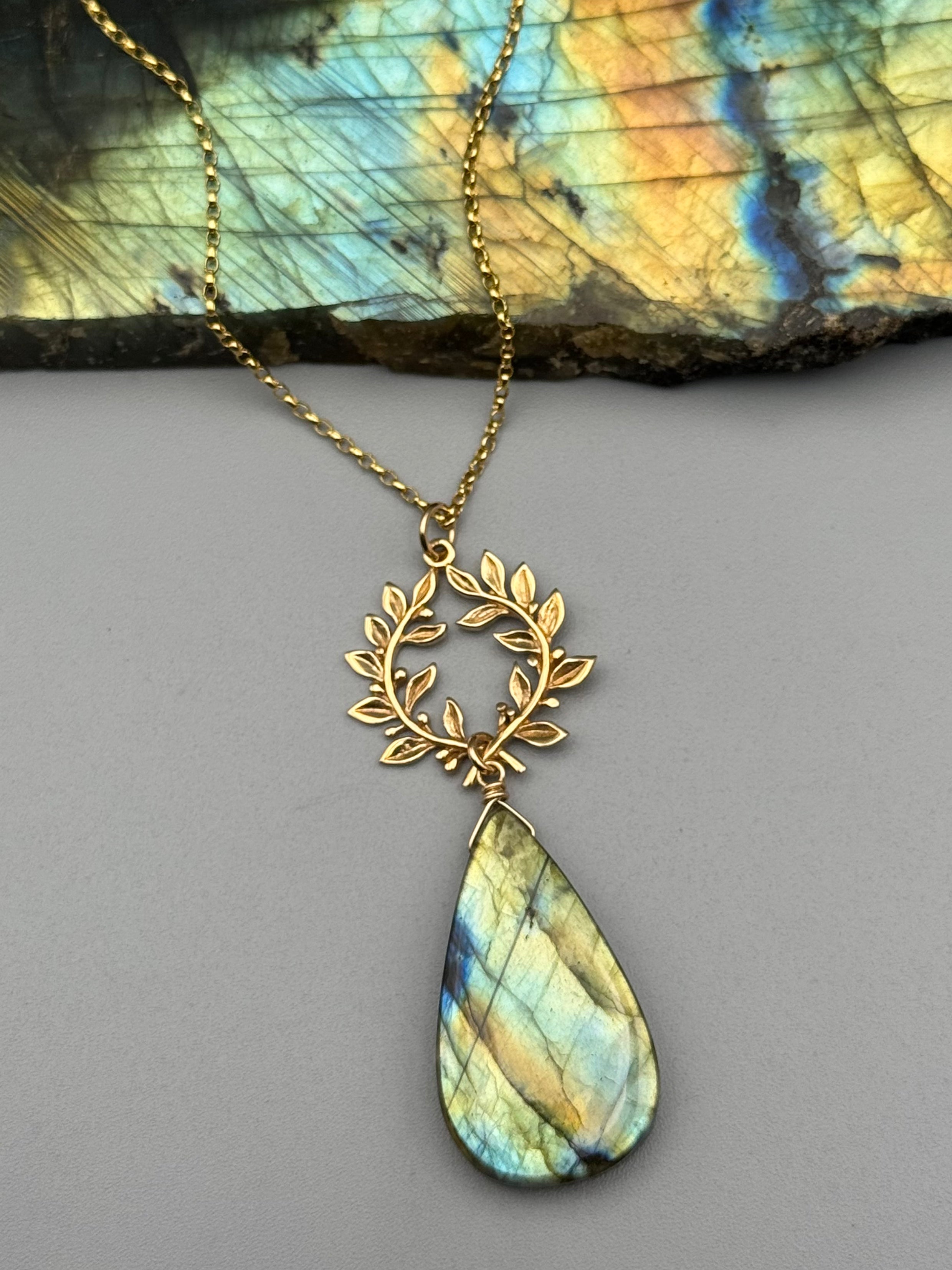•ALCHEMY• labradorite tear + gold necklace (16"-18" long)
