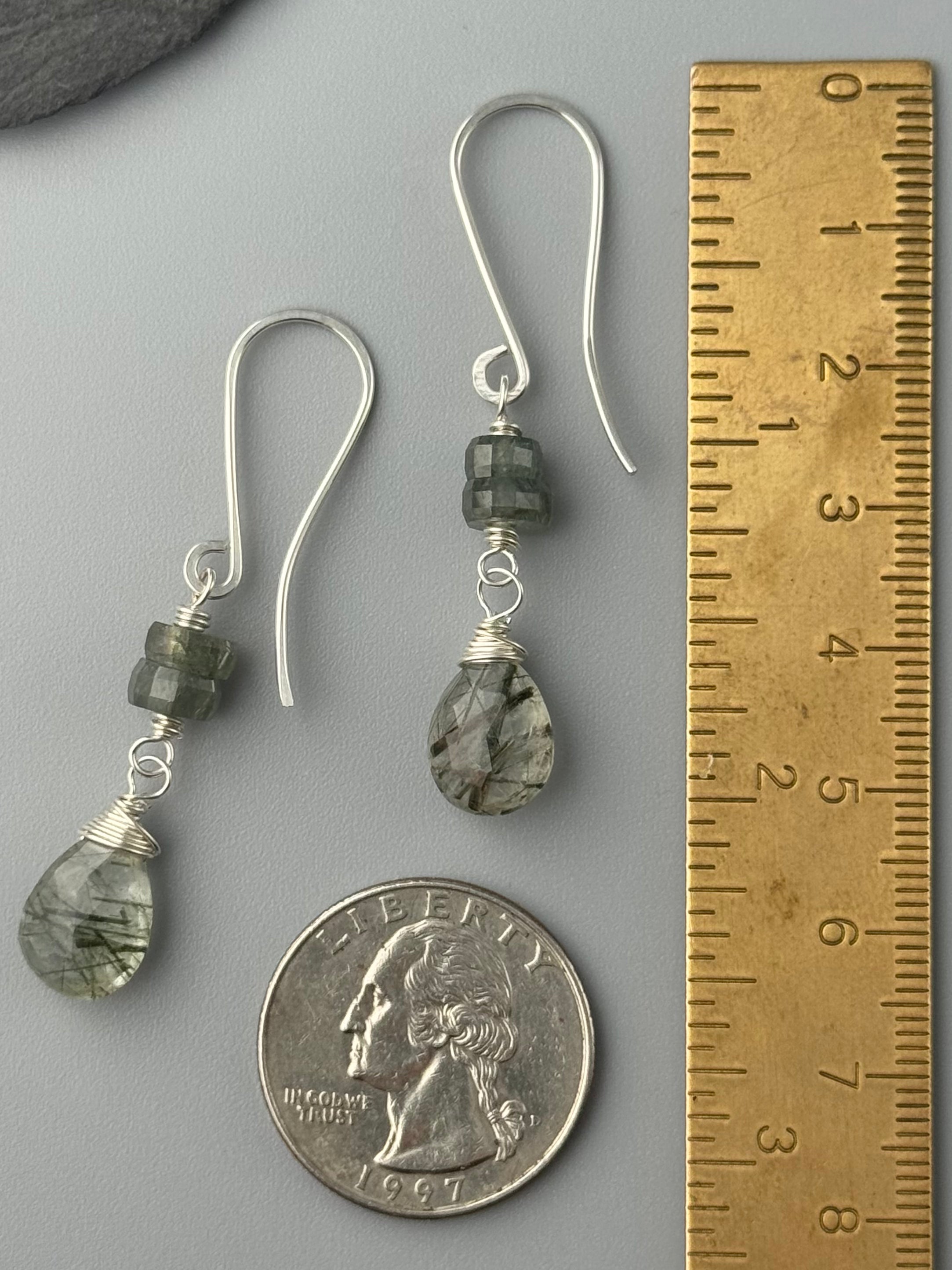 •MOSSY DROP• moss agate + tourmalinated quartz silver dangle earrings