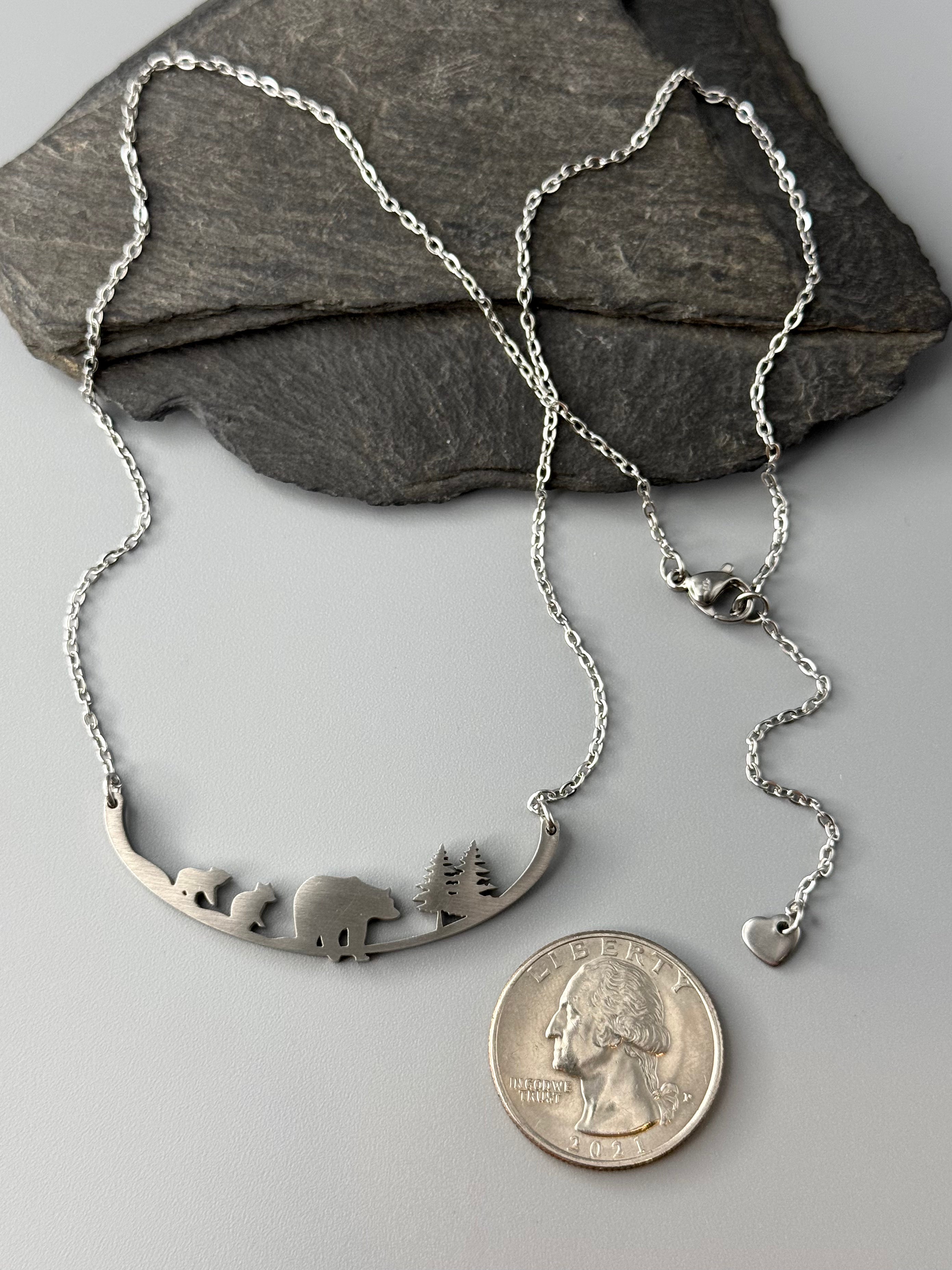 •MAMA BEAR & CUBS• stainless steel necklace (17” or 20” long)