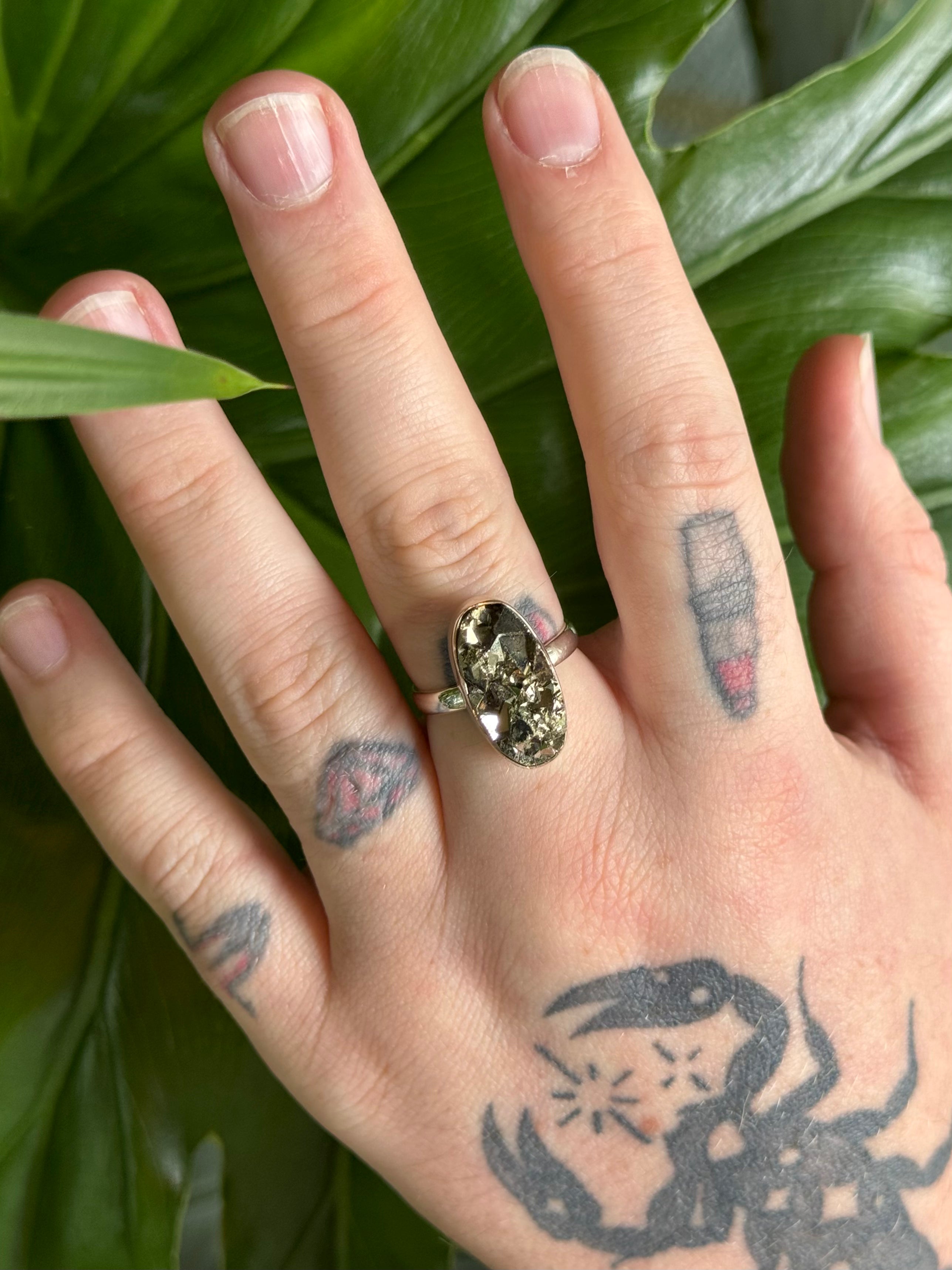 •PYRITE - OVAL• silver ring (size 10)