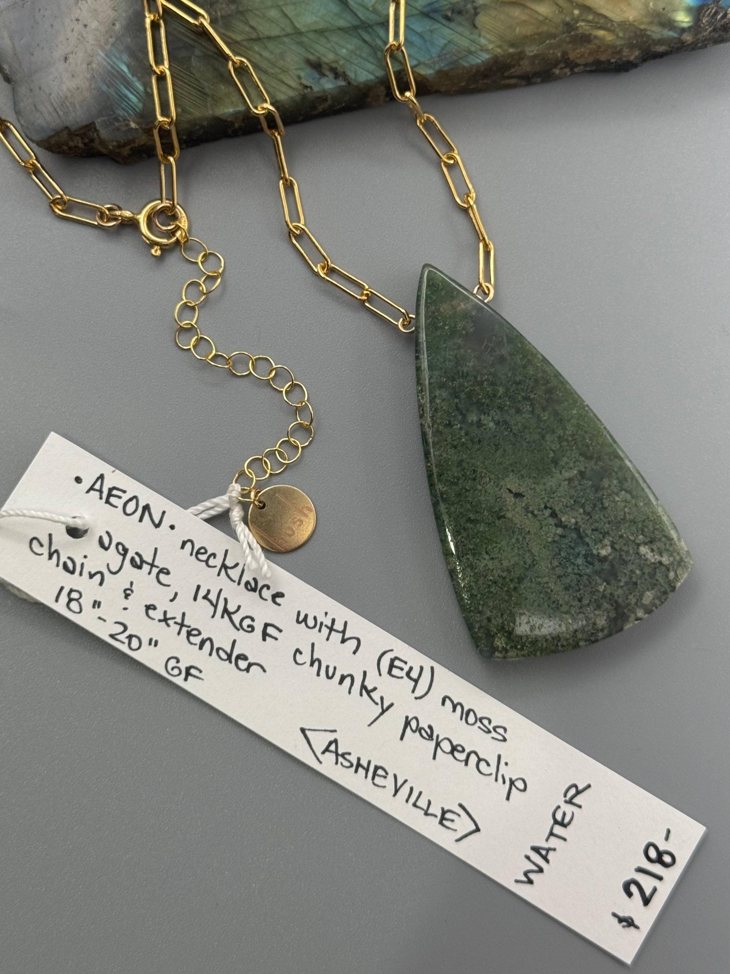 •AEON• moss agate + gold necklace (18"-20" long)