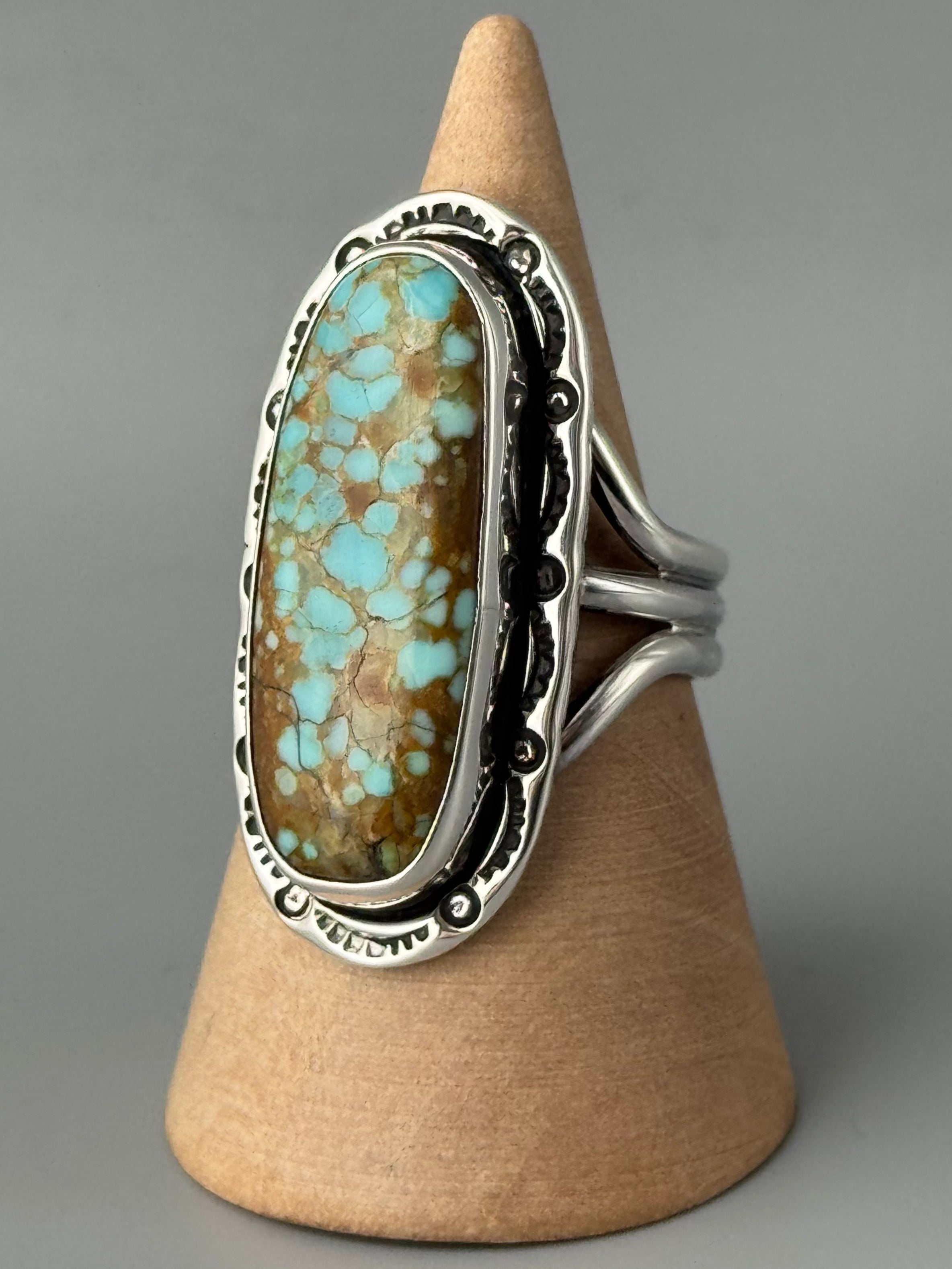 •#8 TURQUOISE - SHÁ• Navajo silver ring (size 10)