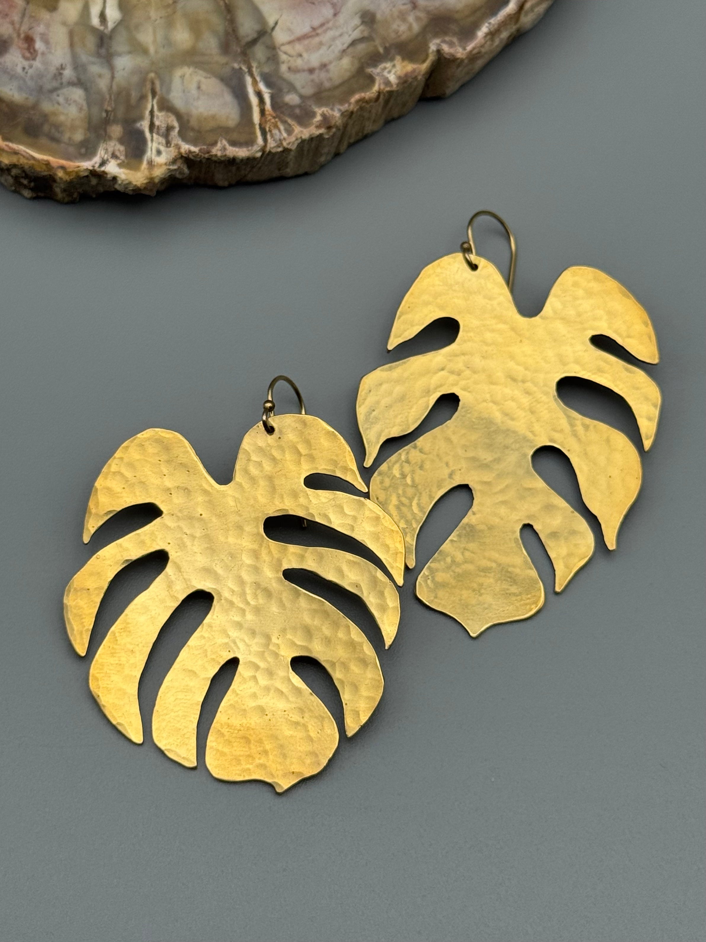 •MONSTERA• gold leaf dangle earrings
