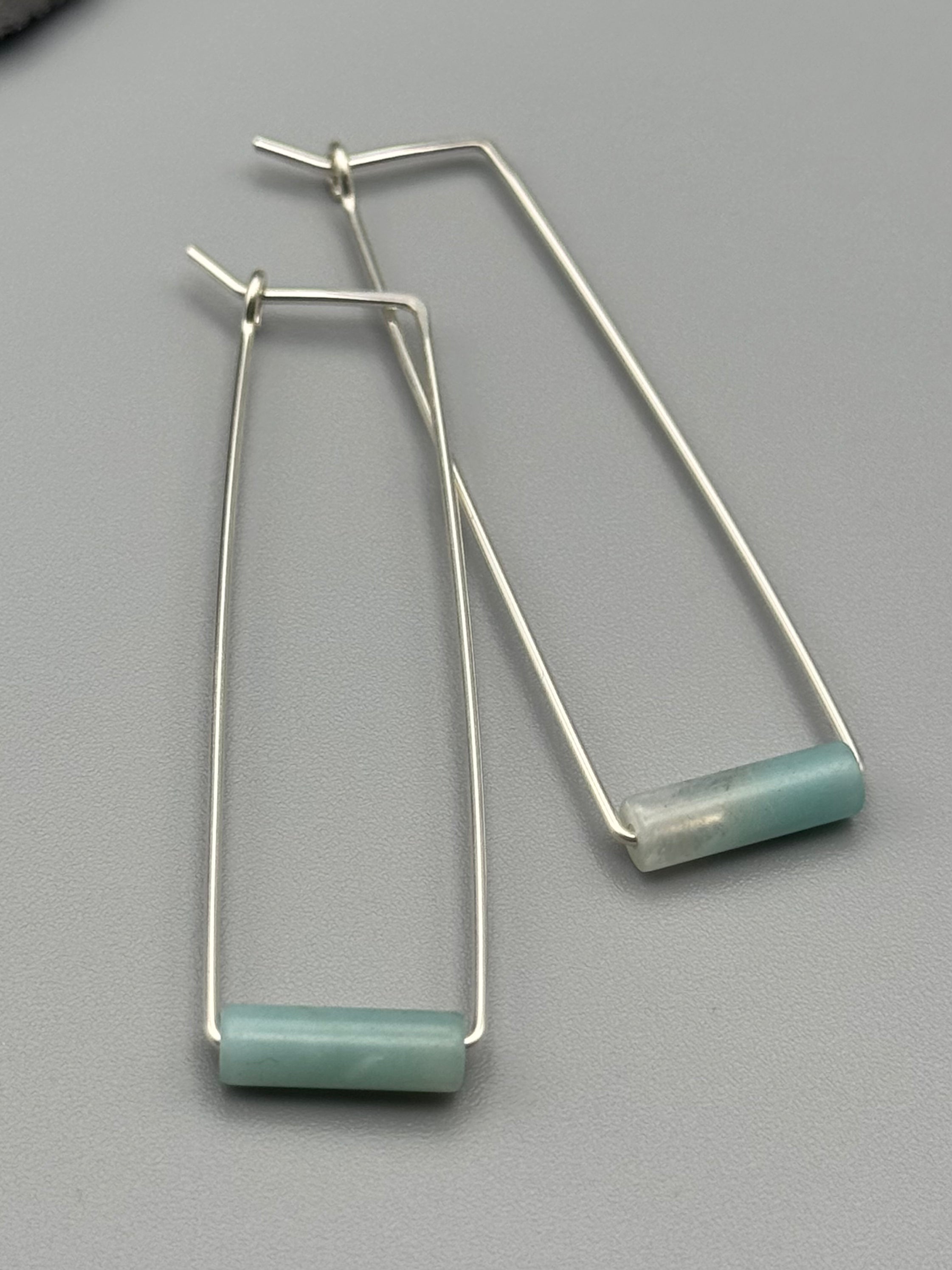 •RECTANGLE TUBE HOOP• aquamarine + silver earrings