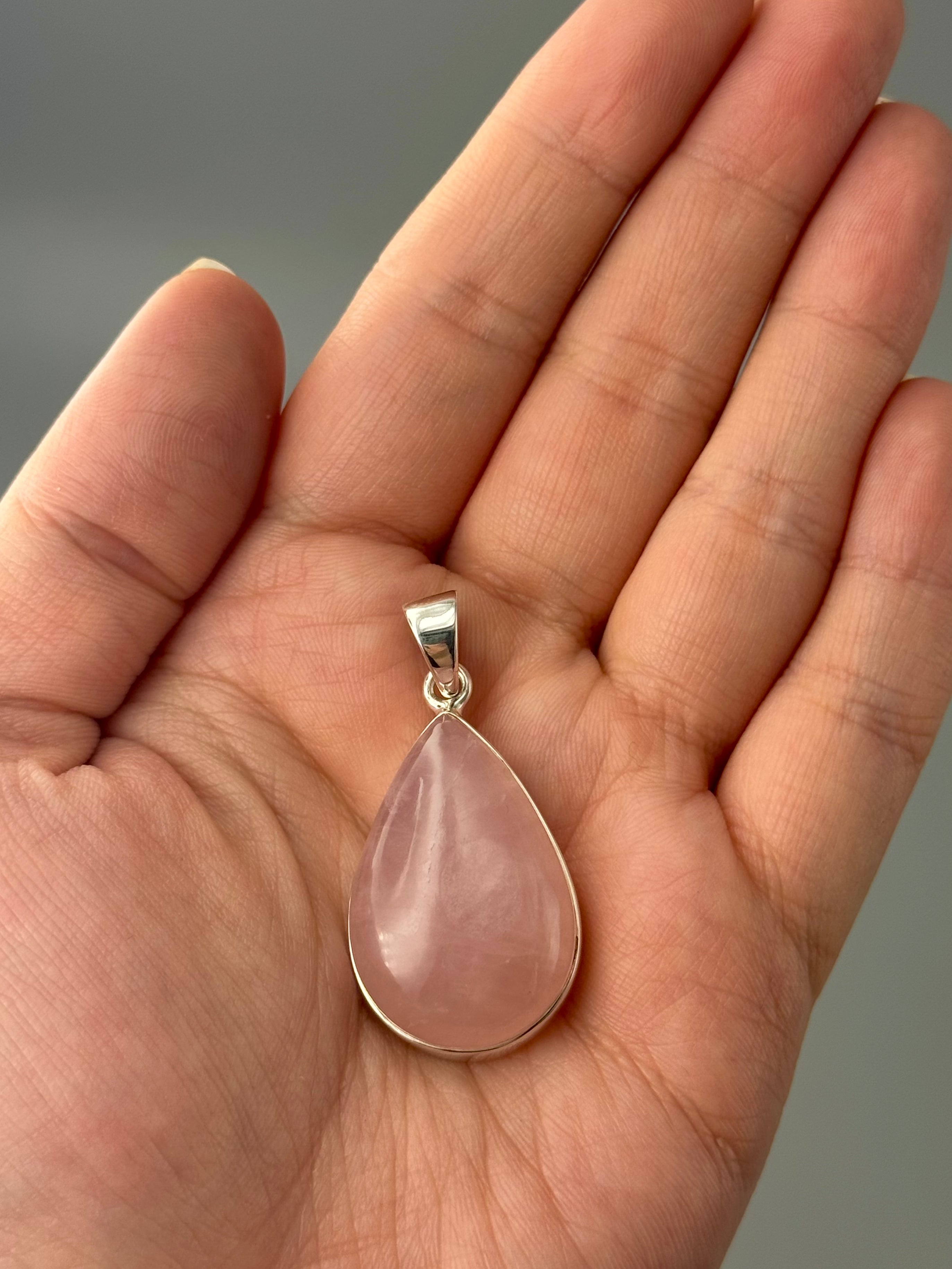 •ROSE QUARTZ - MEDIUM TEARDROP• sterling silver pendant