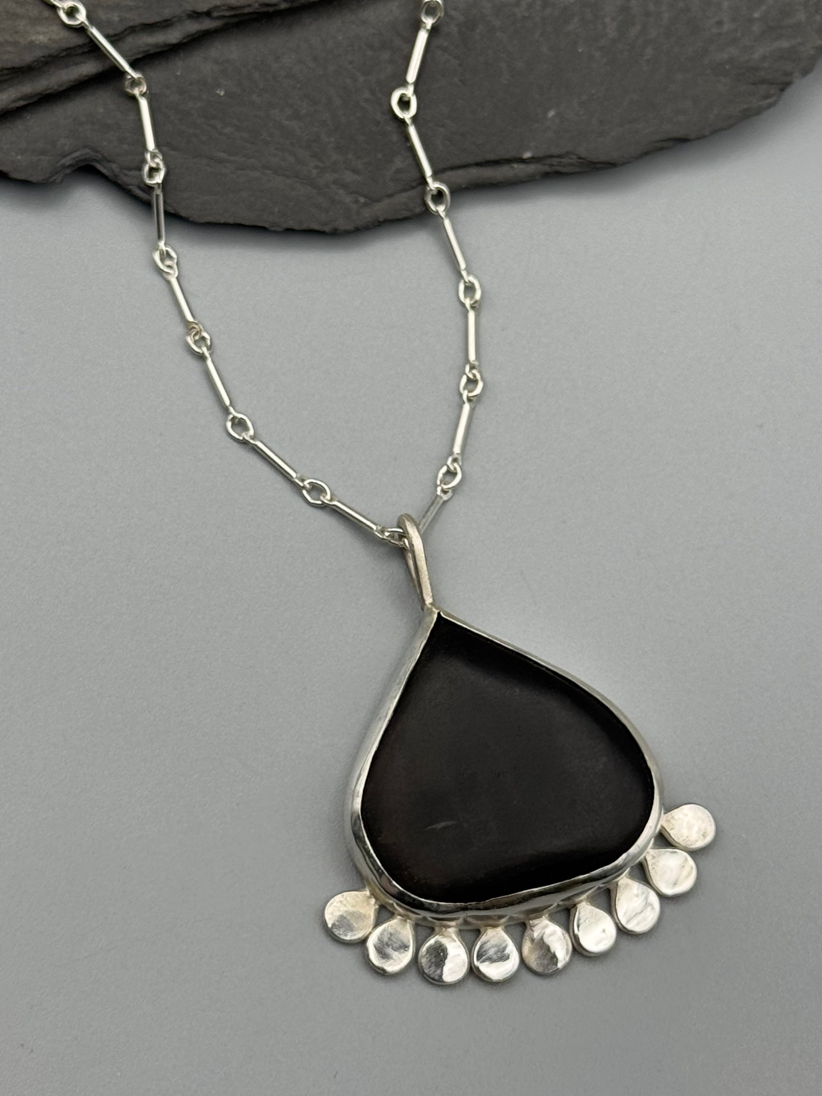 •SALEM• ebony + silver necklace (26" - 29" long)