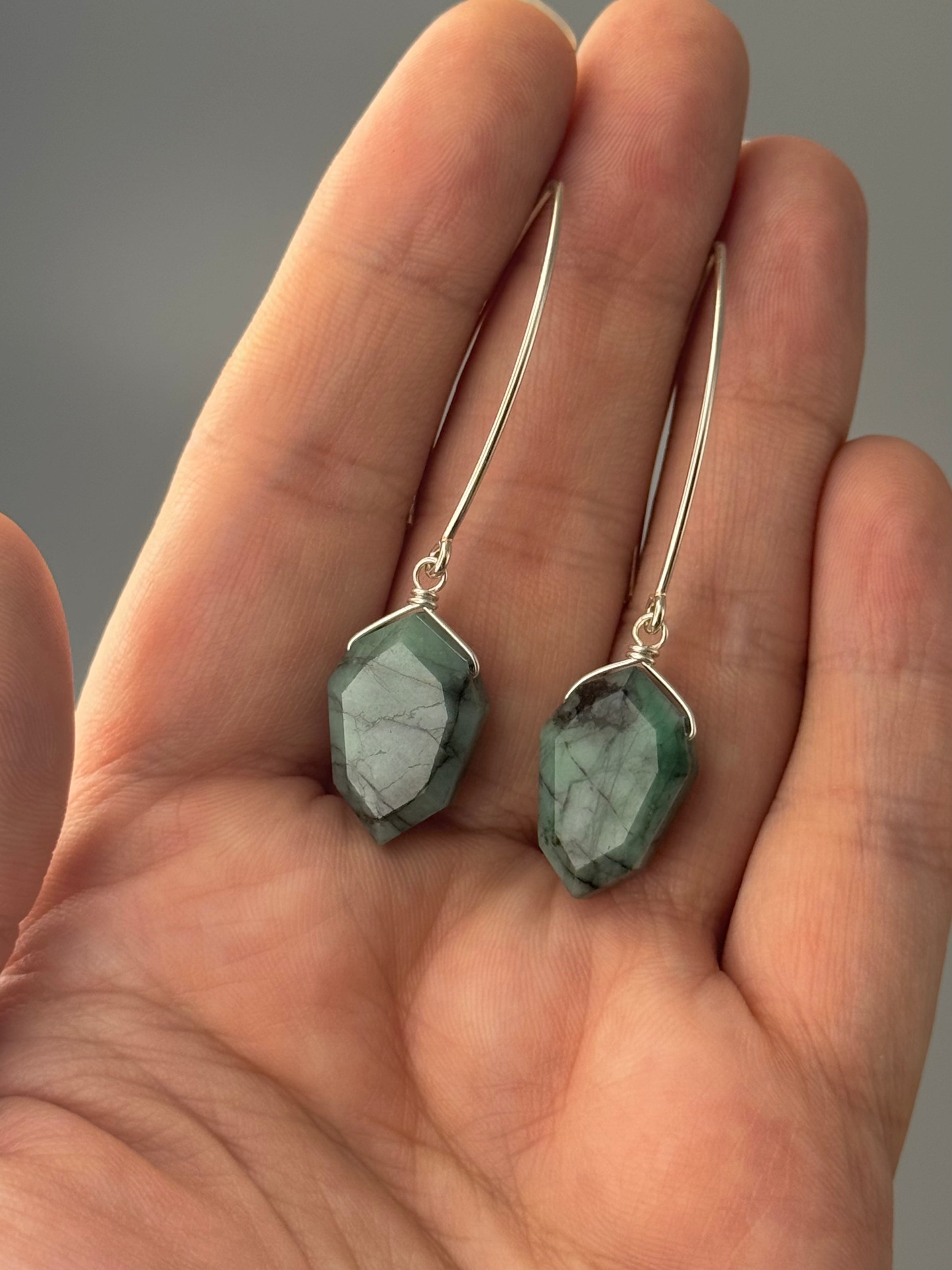 •STRAY• emerald + silver earrings