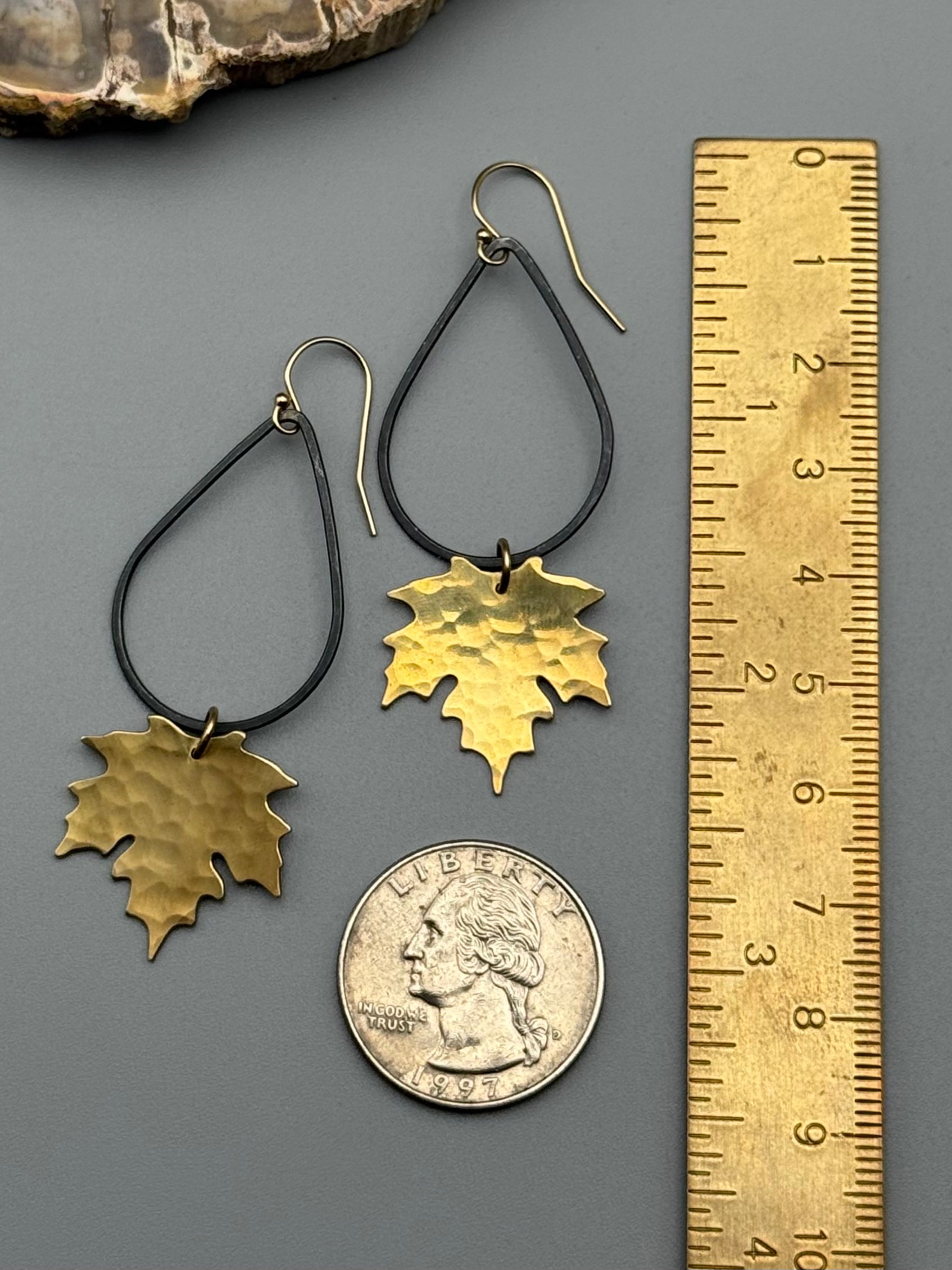 •MAPLE TEARDROP• mixed metal leaf dangle earrings
