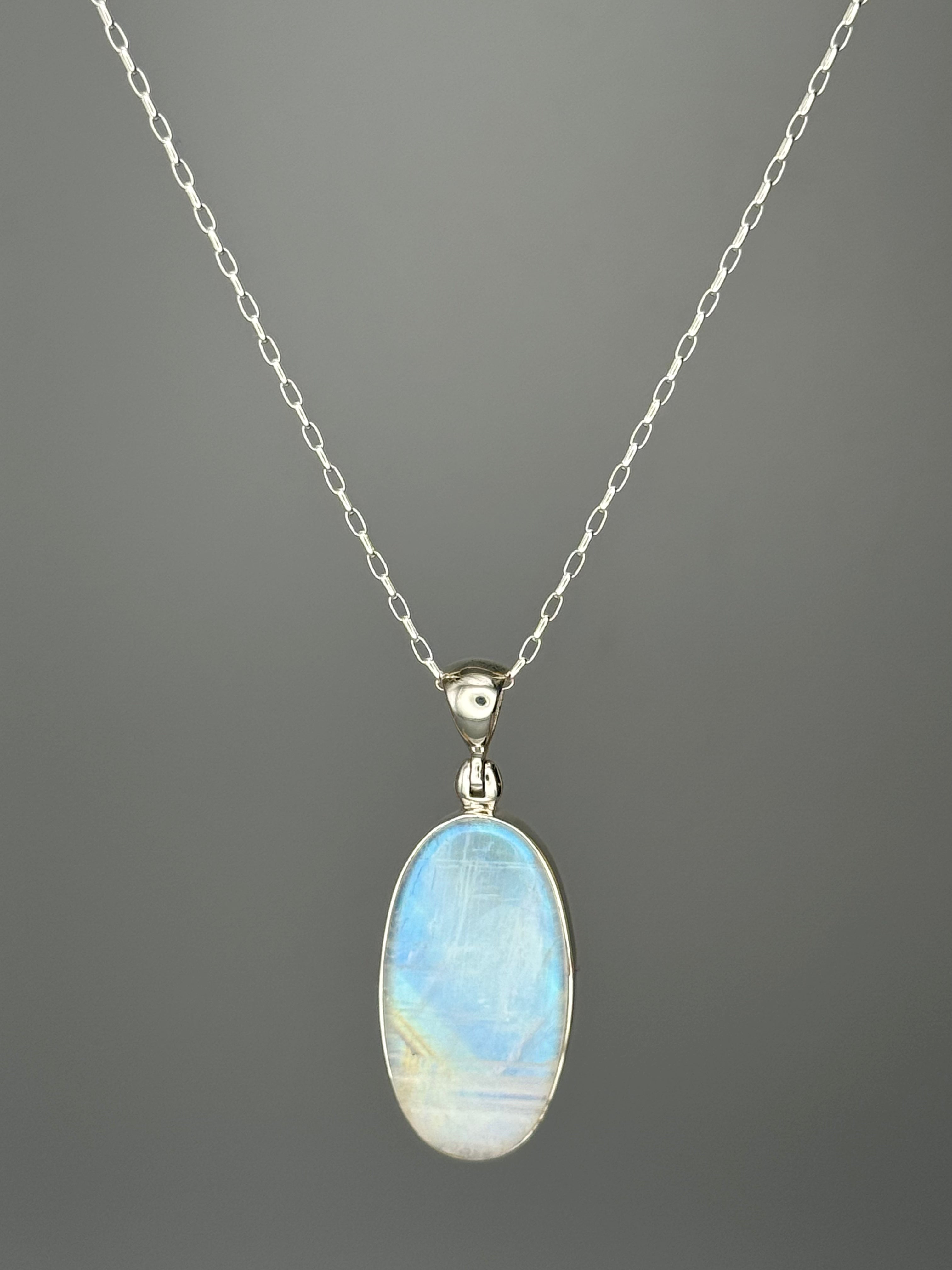 •RAINBOW MOONSTONE OVAL - 4• sterling silver pendant