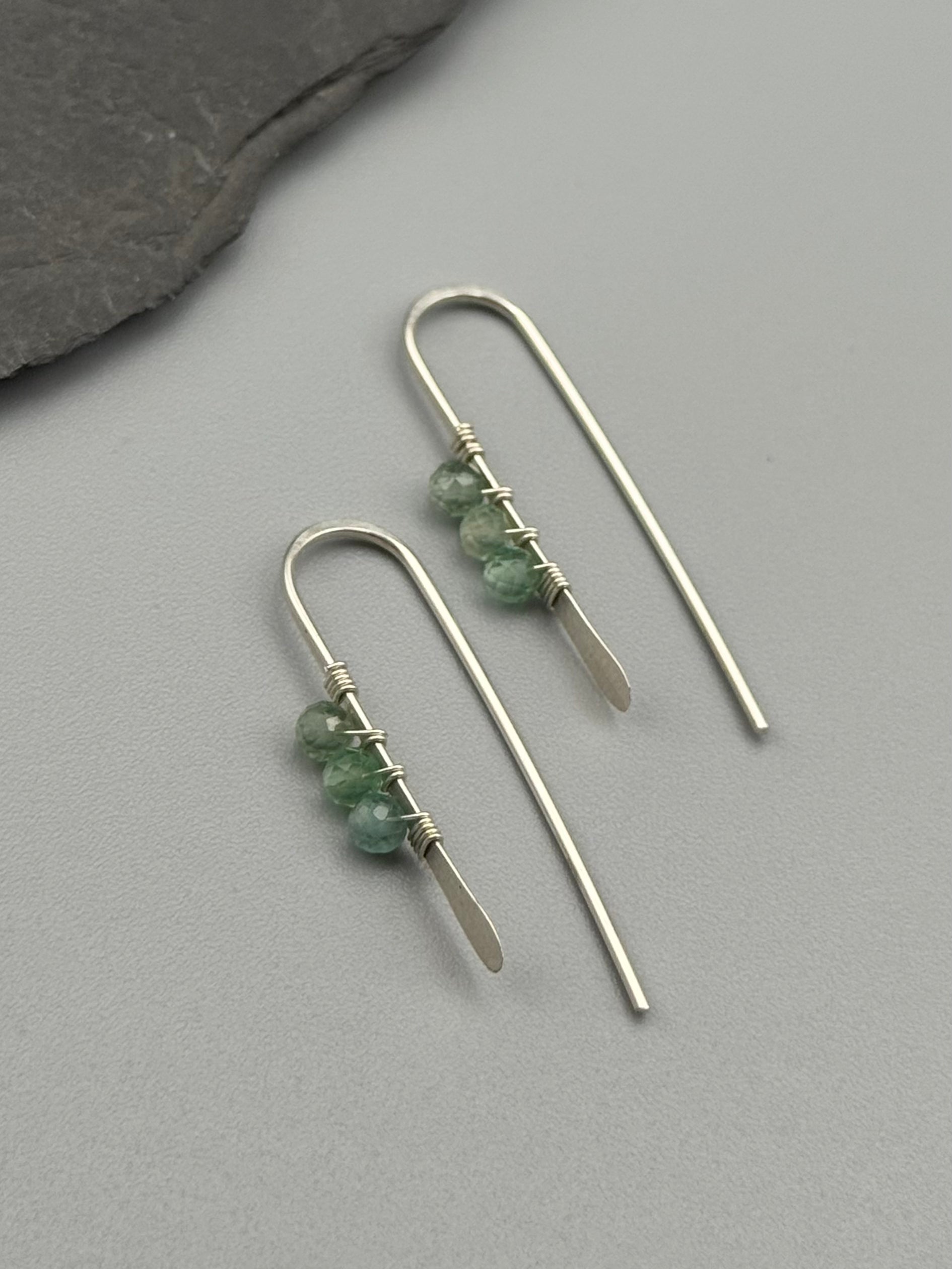 •PETITE THREADER• green apatite + silver earrings