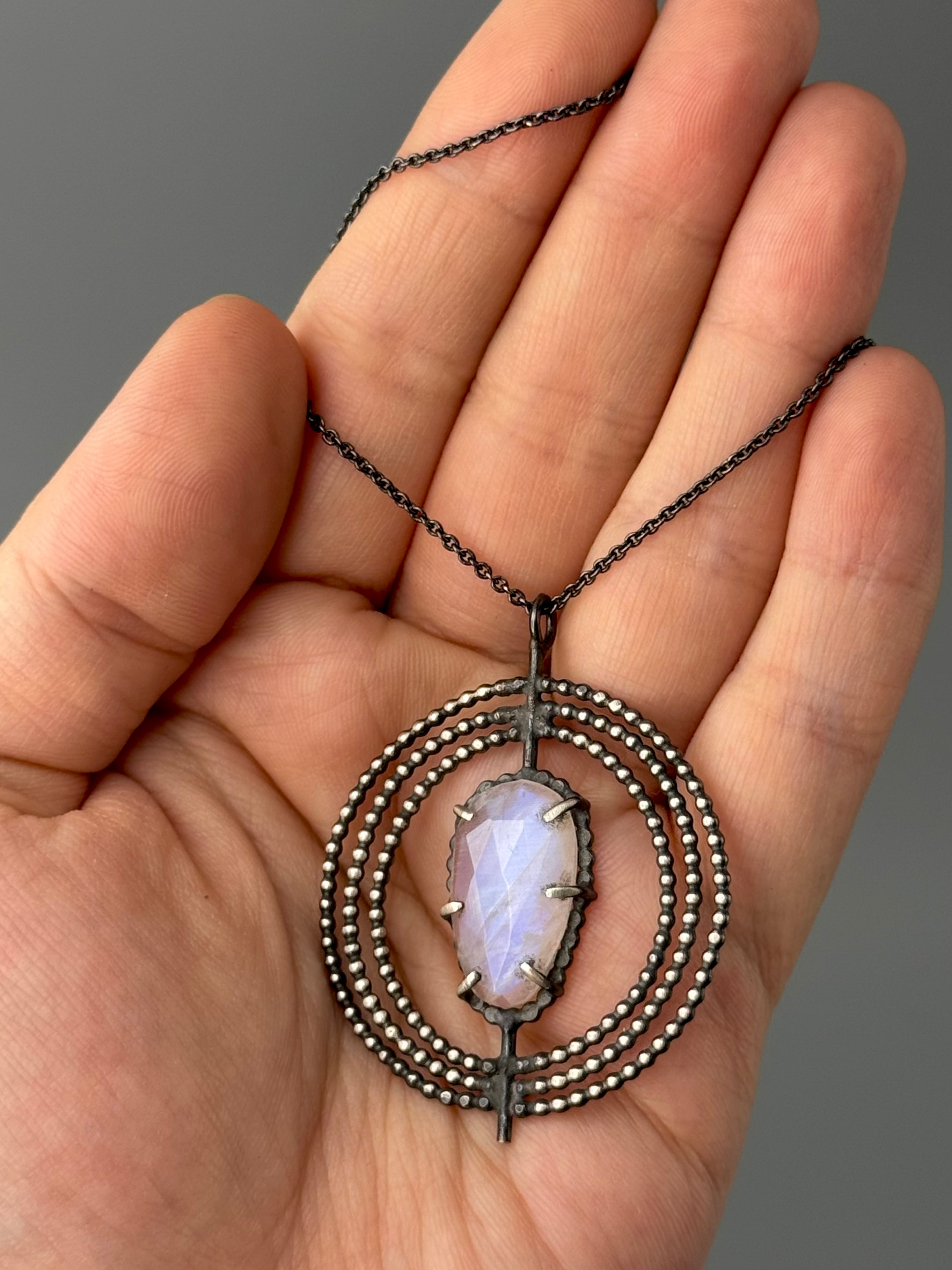 •INNER COMPASS• rainbow moonstone petal + silver necklace (18" long)