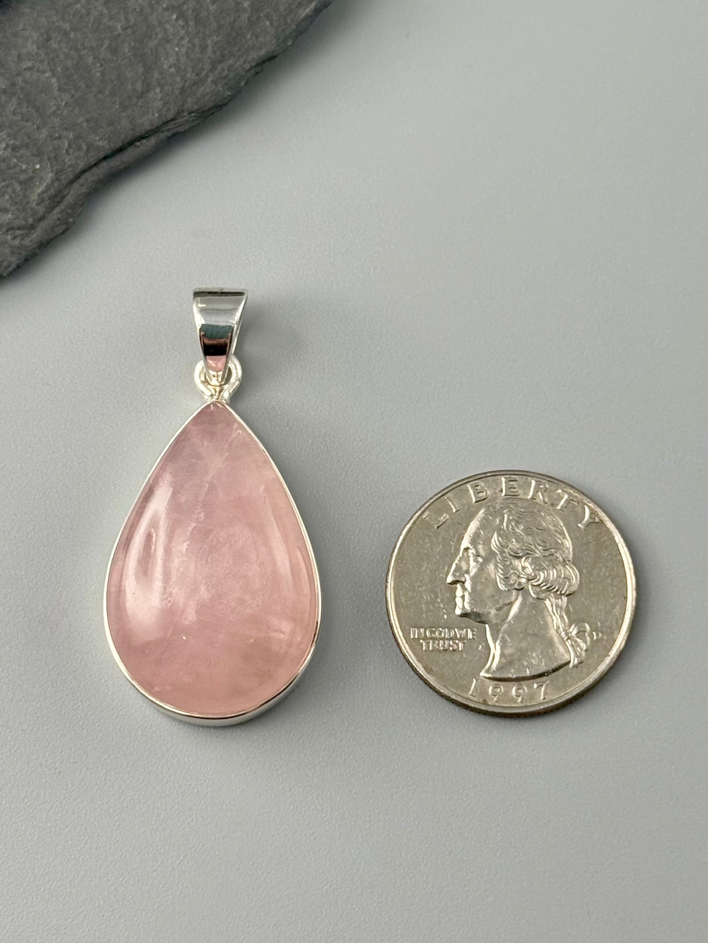 •ROSE QUARTZ - MEDIUM TEARDROP• sterling silver pendant