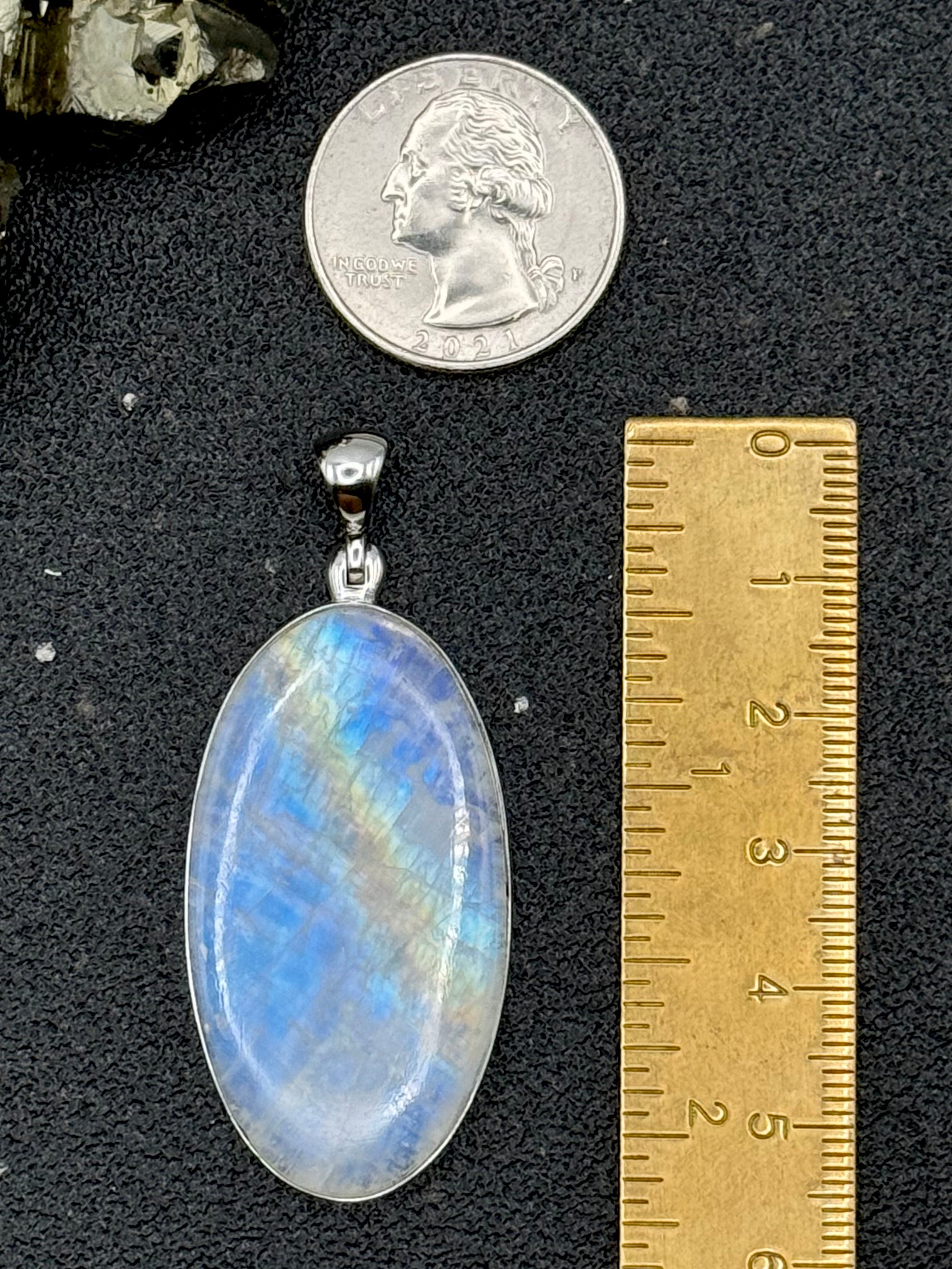 •RAINBOW MOONSTONE OVAL• sterling silver pendant