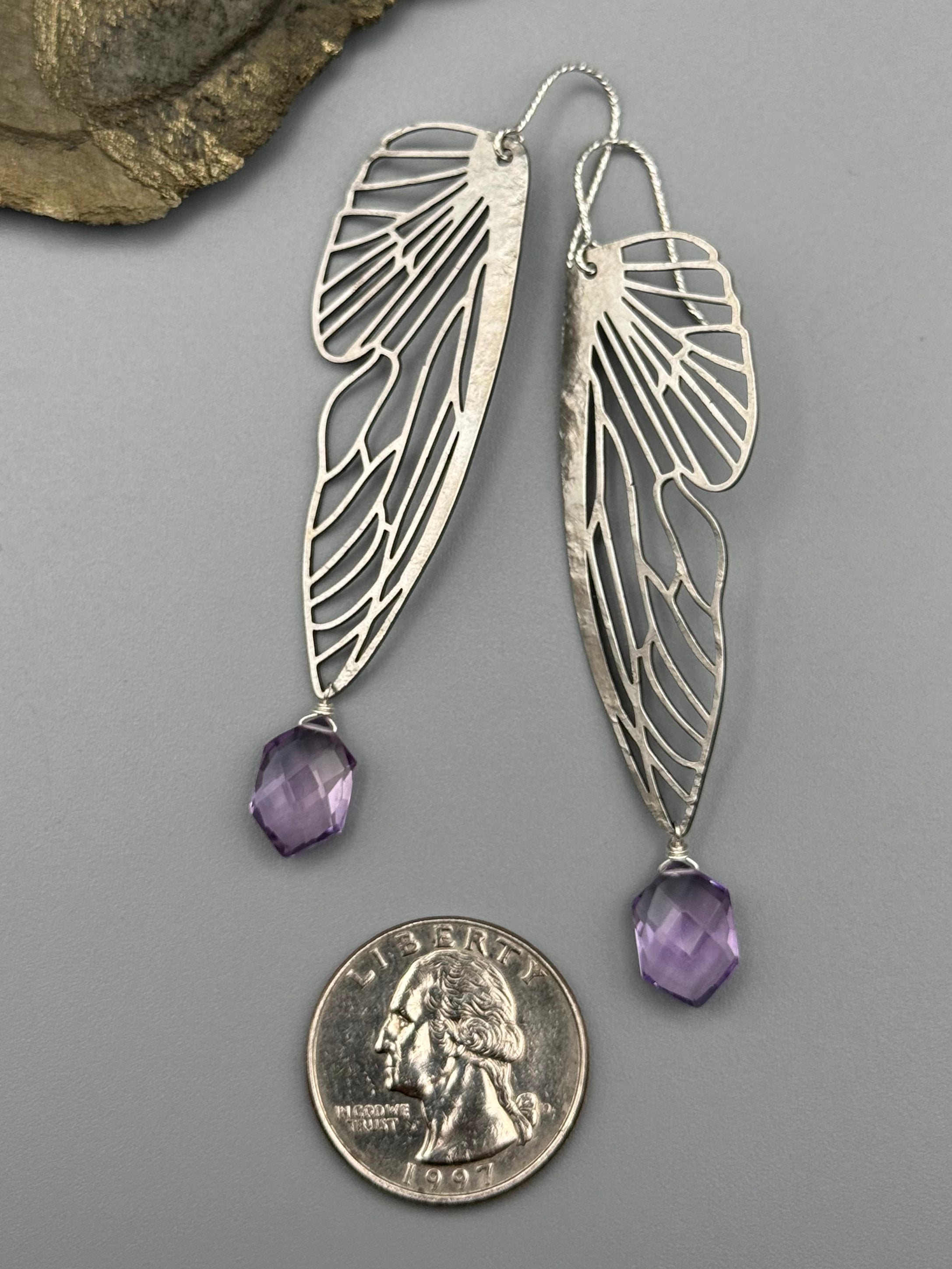 •METAMORPH• amethyst hex + silver earrings
