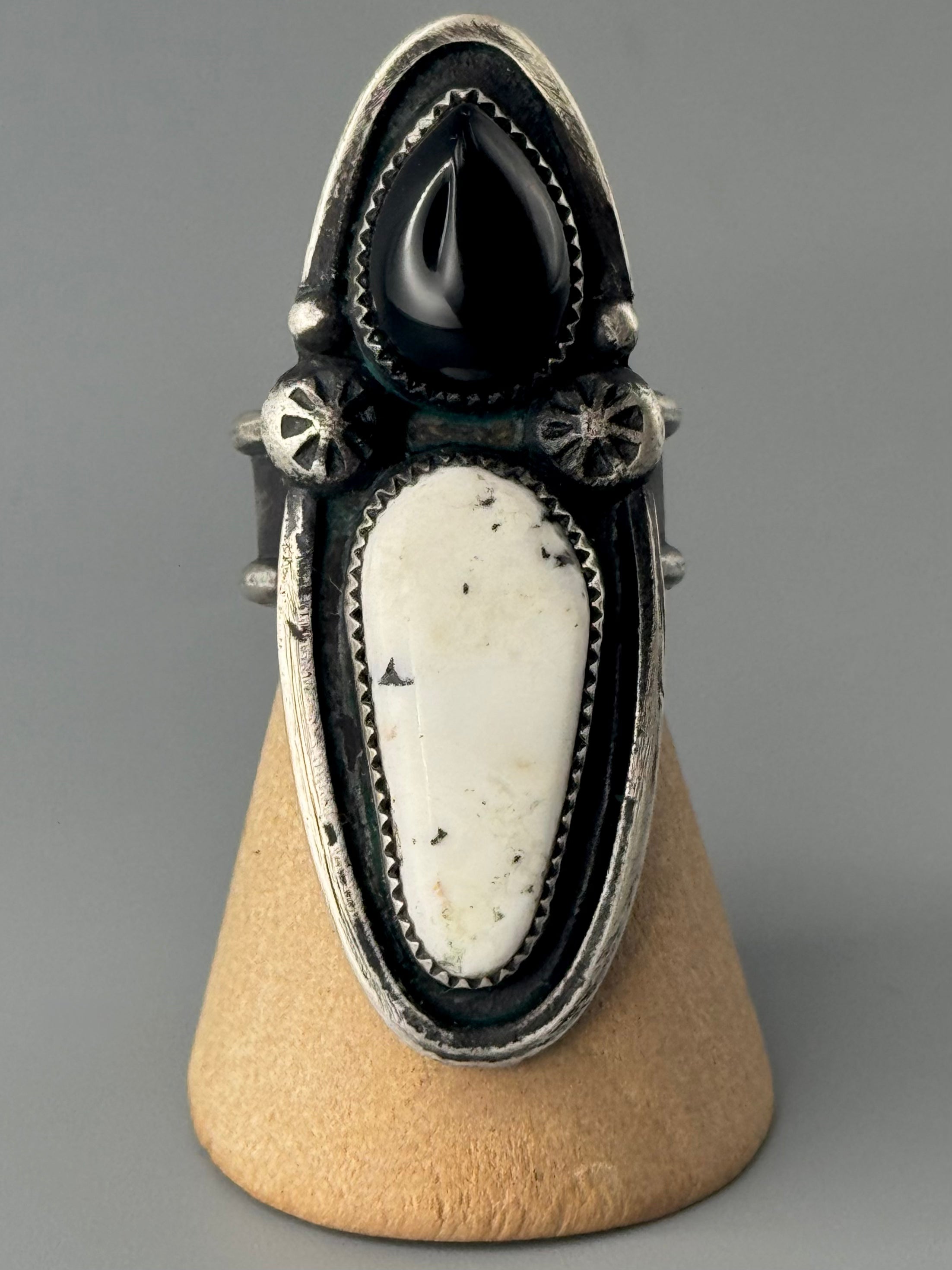 •TALON• onyx + white buffalo silver ring (size 7.5)