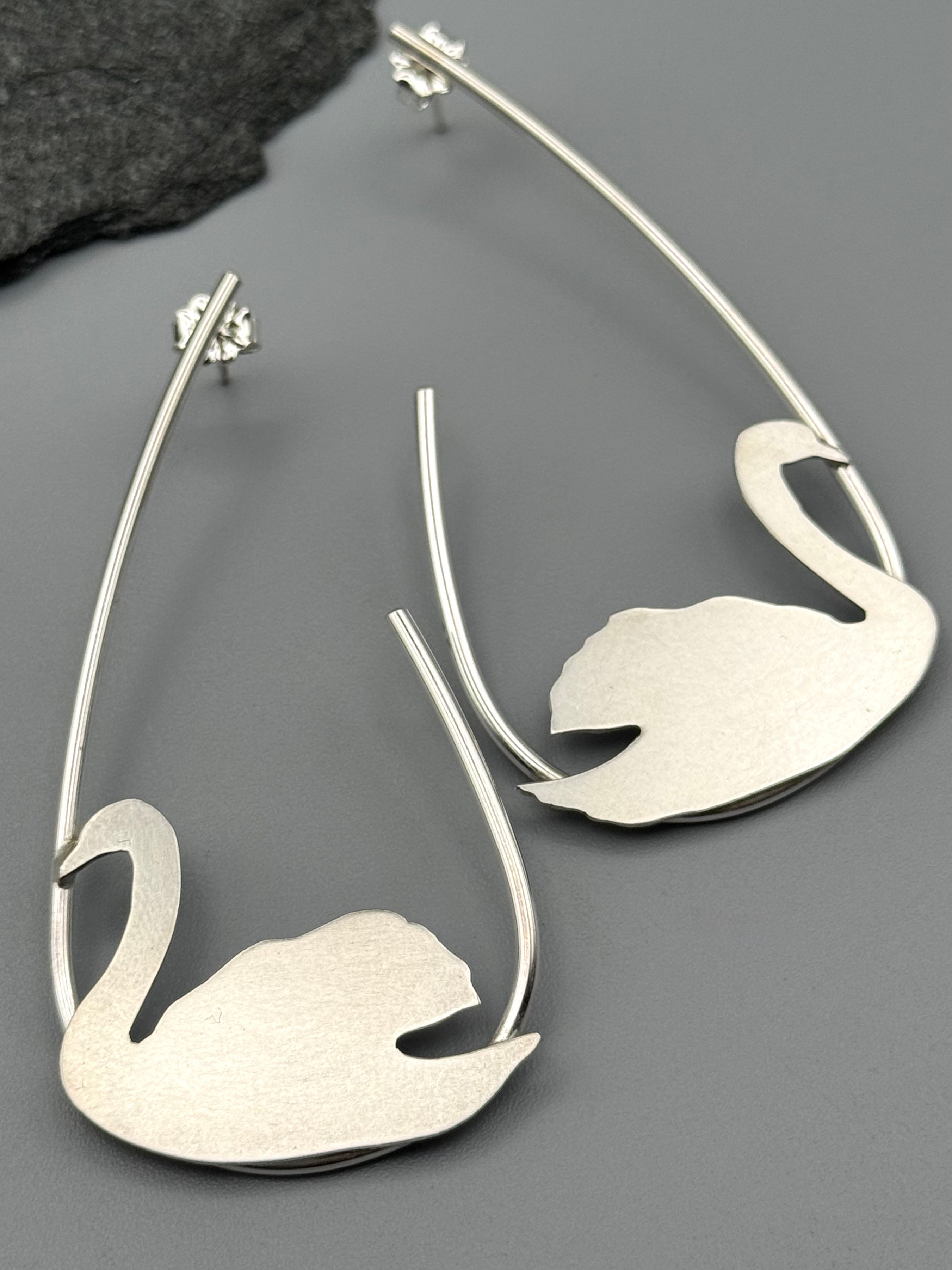 •SWAN• silver post earrings