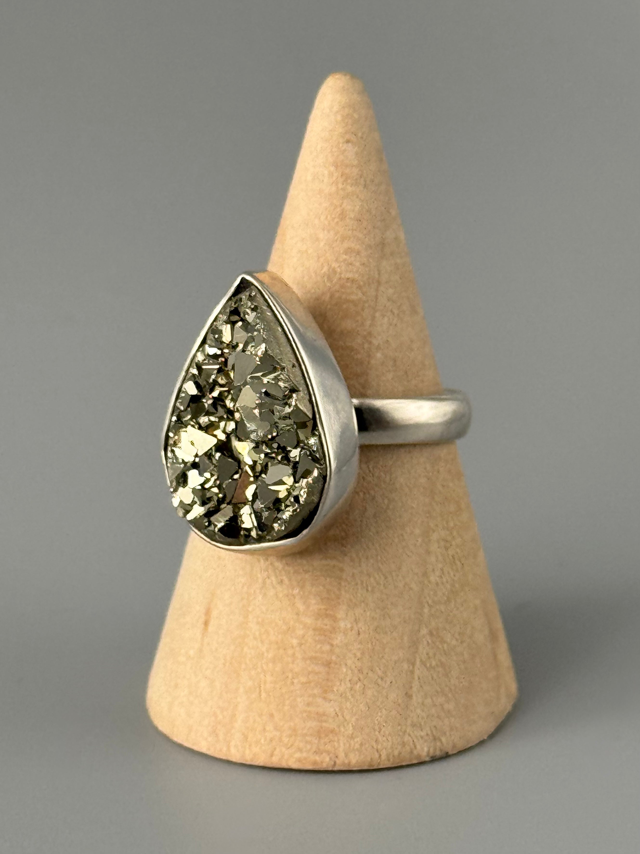 •PYRITE - TEARDROP - 2• silver ring (size 9)