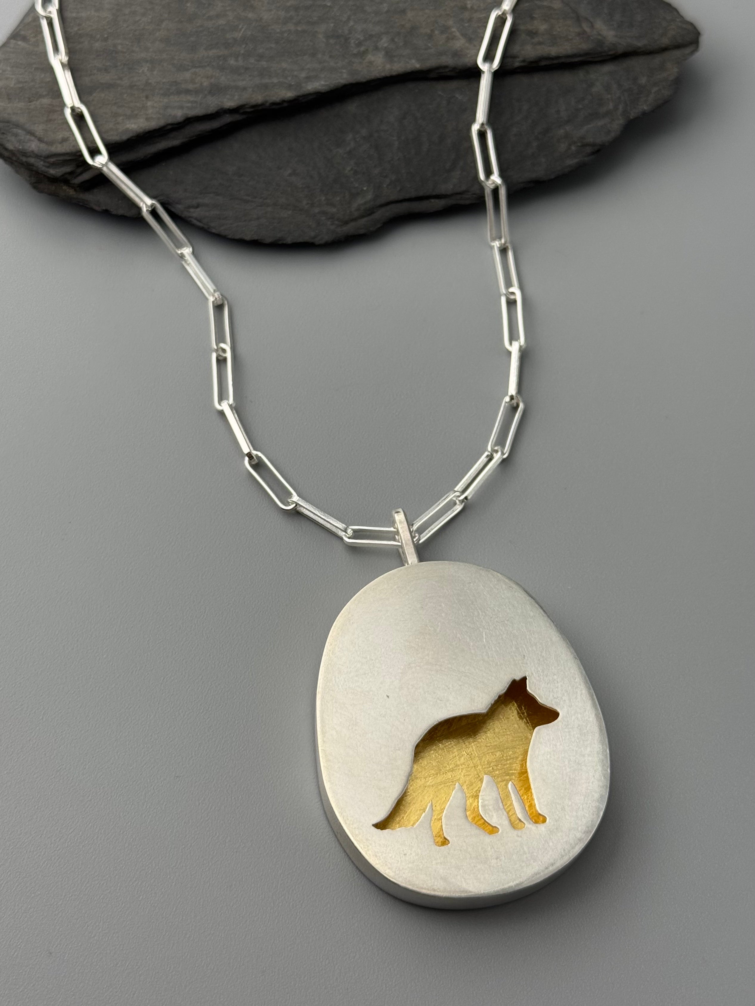 •KEUM-BOO VIXEN• silver + gold fox shadowbox necklace (18" long)