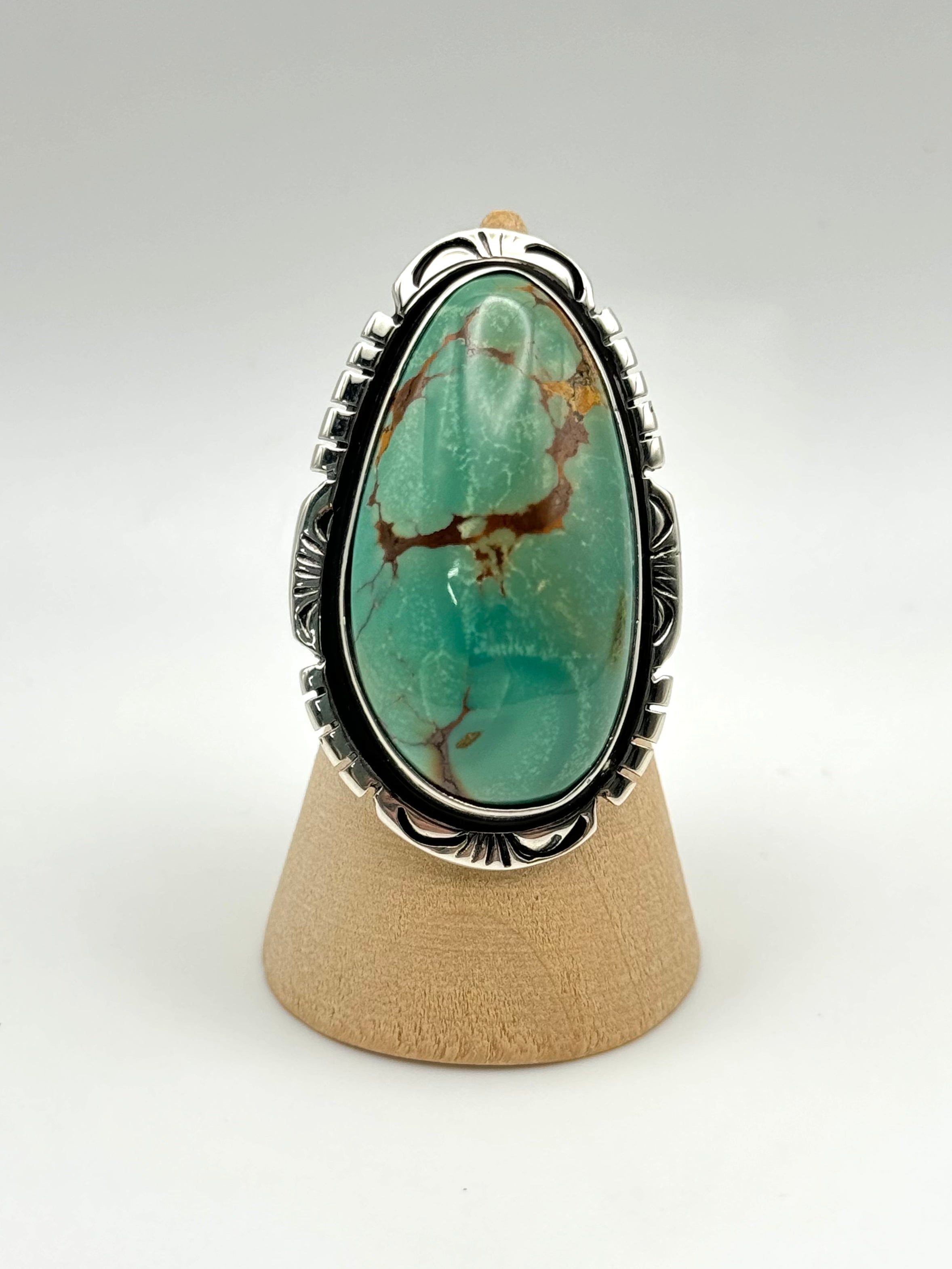 •KINGMAN TURQUOISE - BIGGIE 2• Navajo silver ring (size 8)