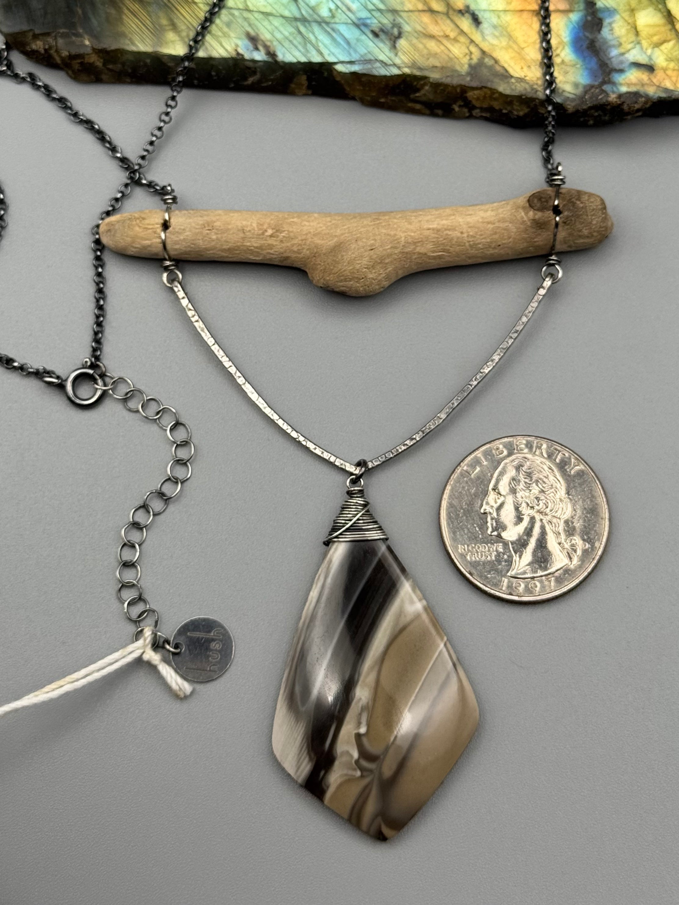 •TOTEM• flint + silver necklace (17"-19" long)