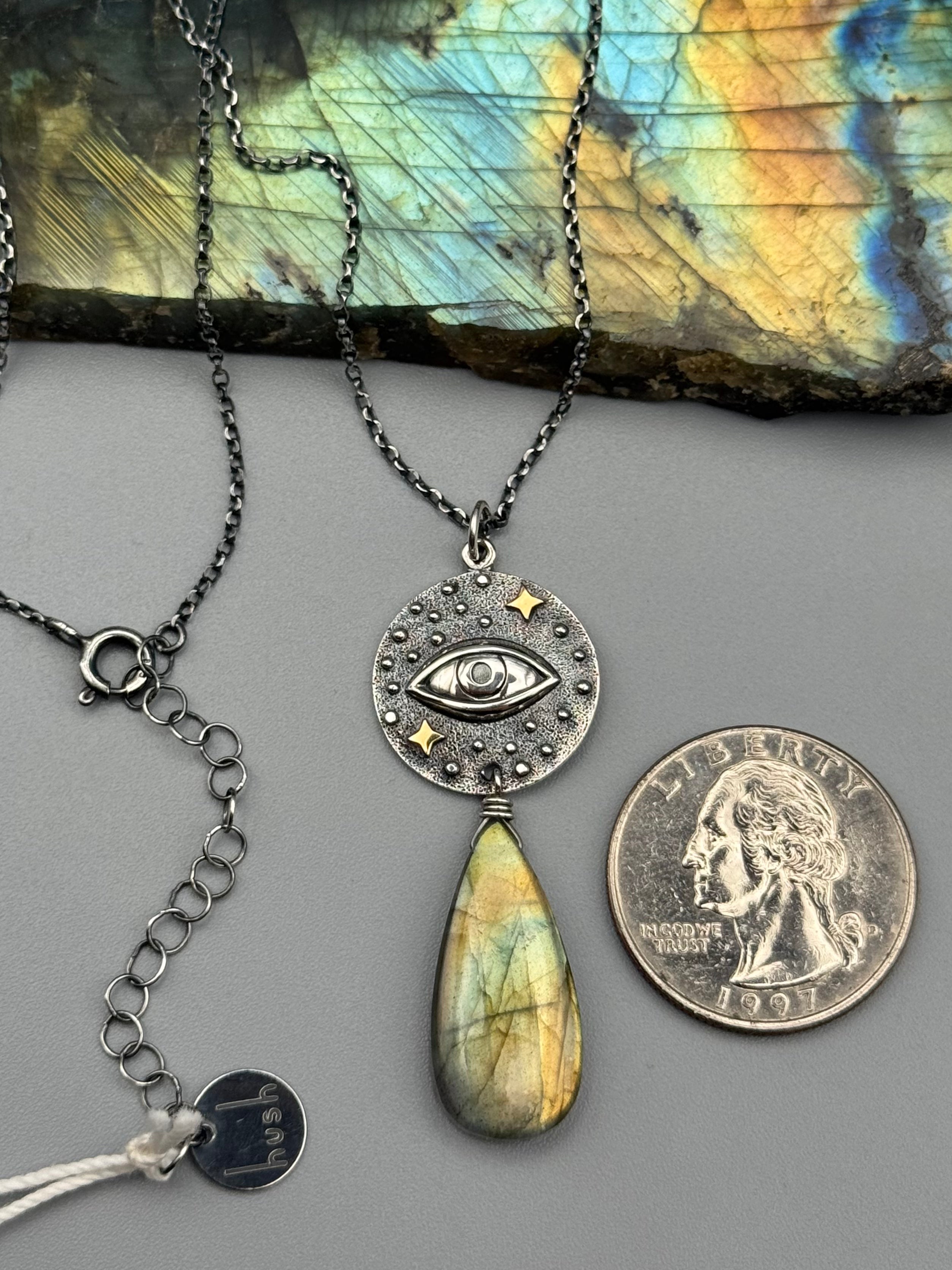 •INVOKE• golden labradorite + silver necklace (16"-18" long)