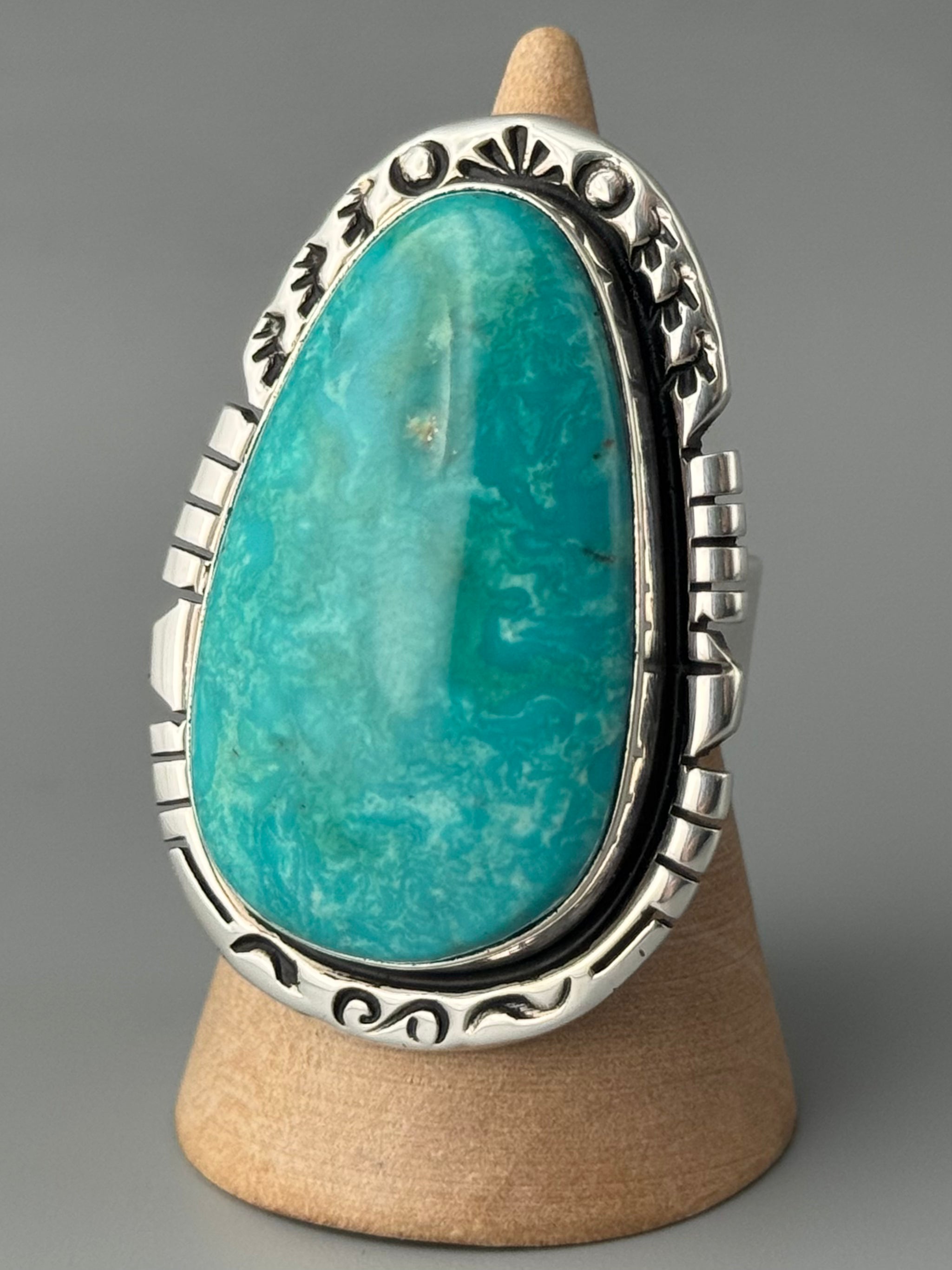 •KINGMAN TURQUOISE - ORENDA• Navajo silver ring (size 9.5)