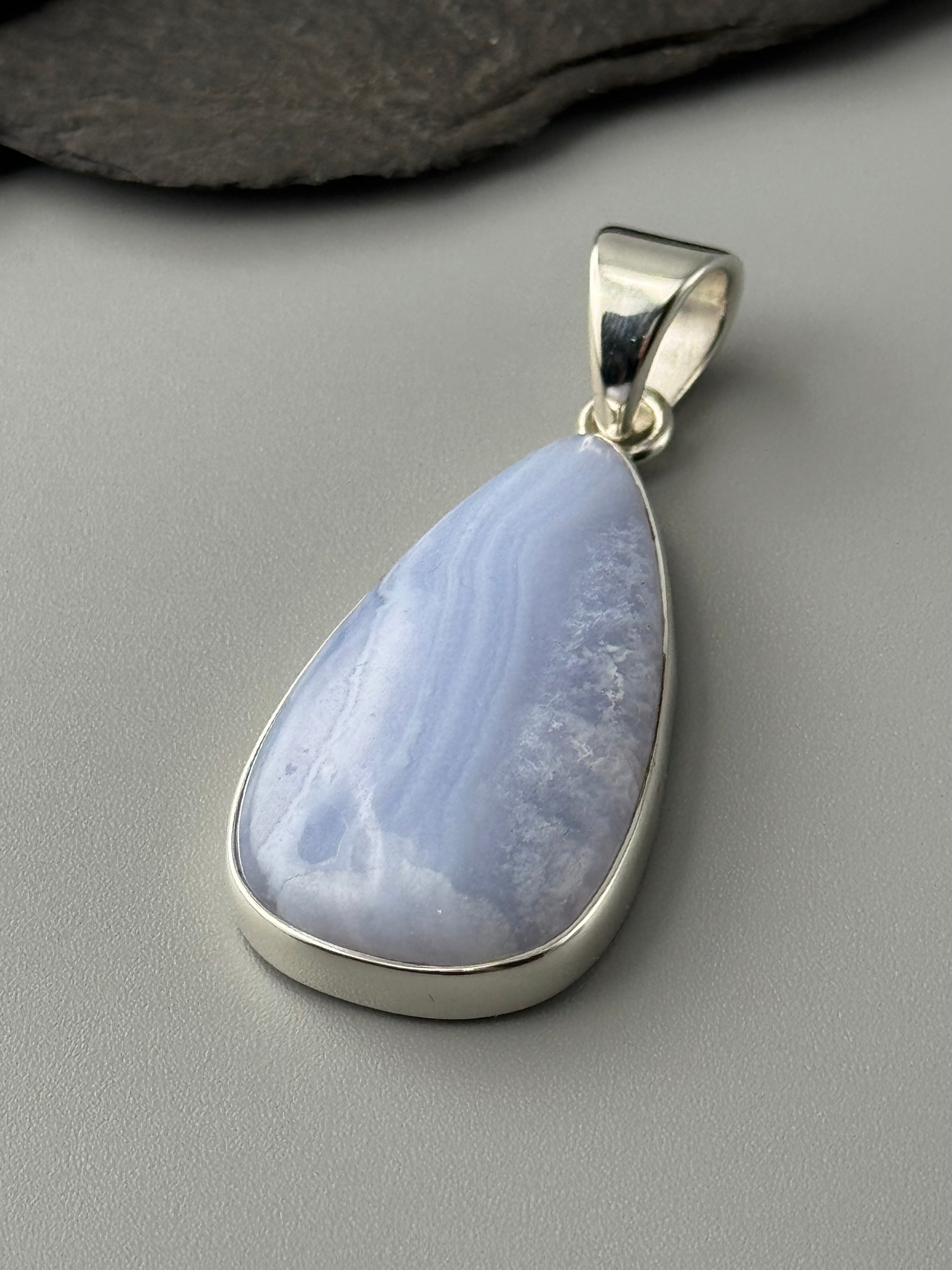 •BLUE LACE AGATE - TEARDROP• sterling silver pendant