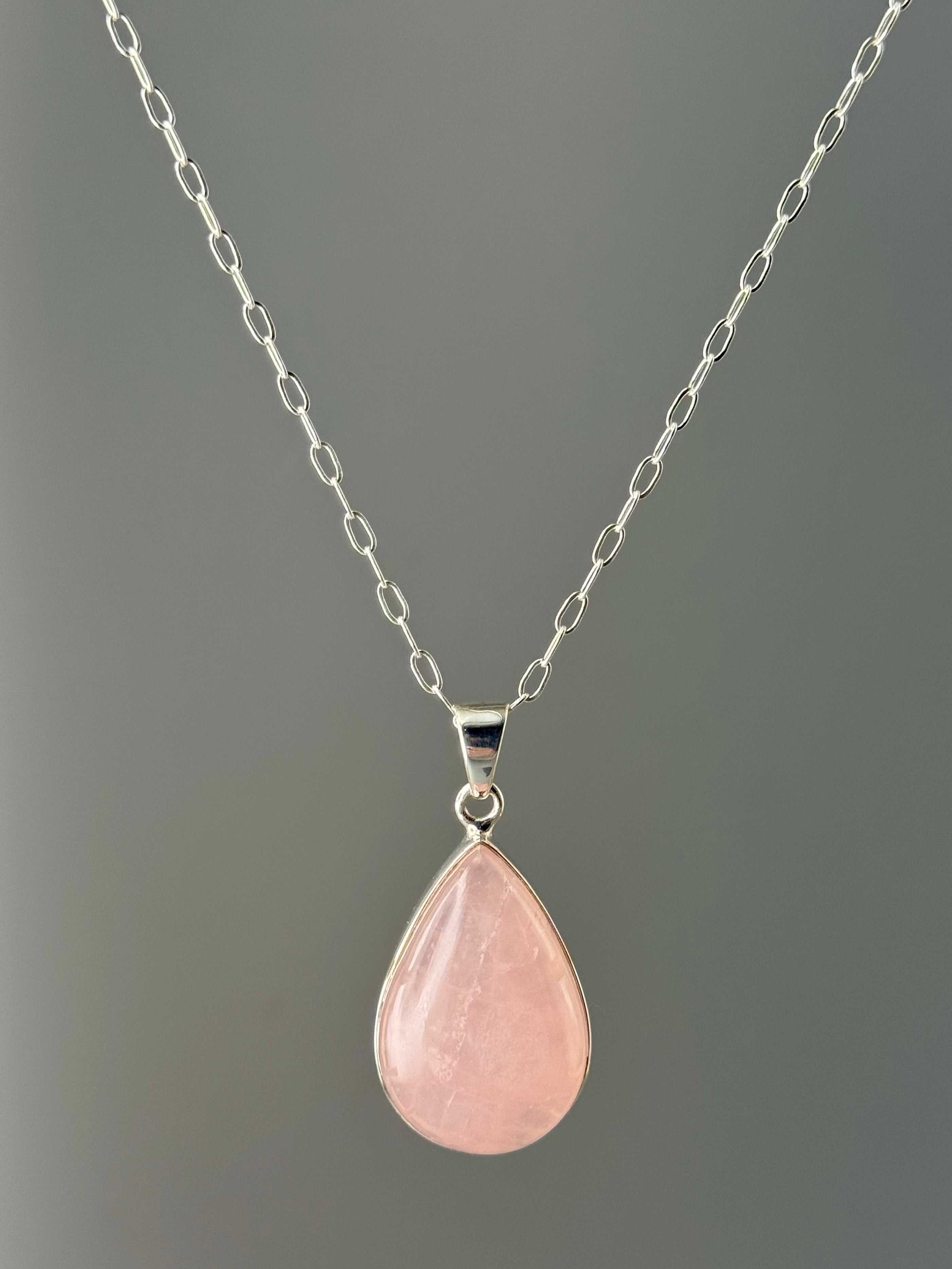 •ROSE QUARTZ - MEDIUM TEARDROP• sterling silver pendant