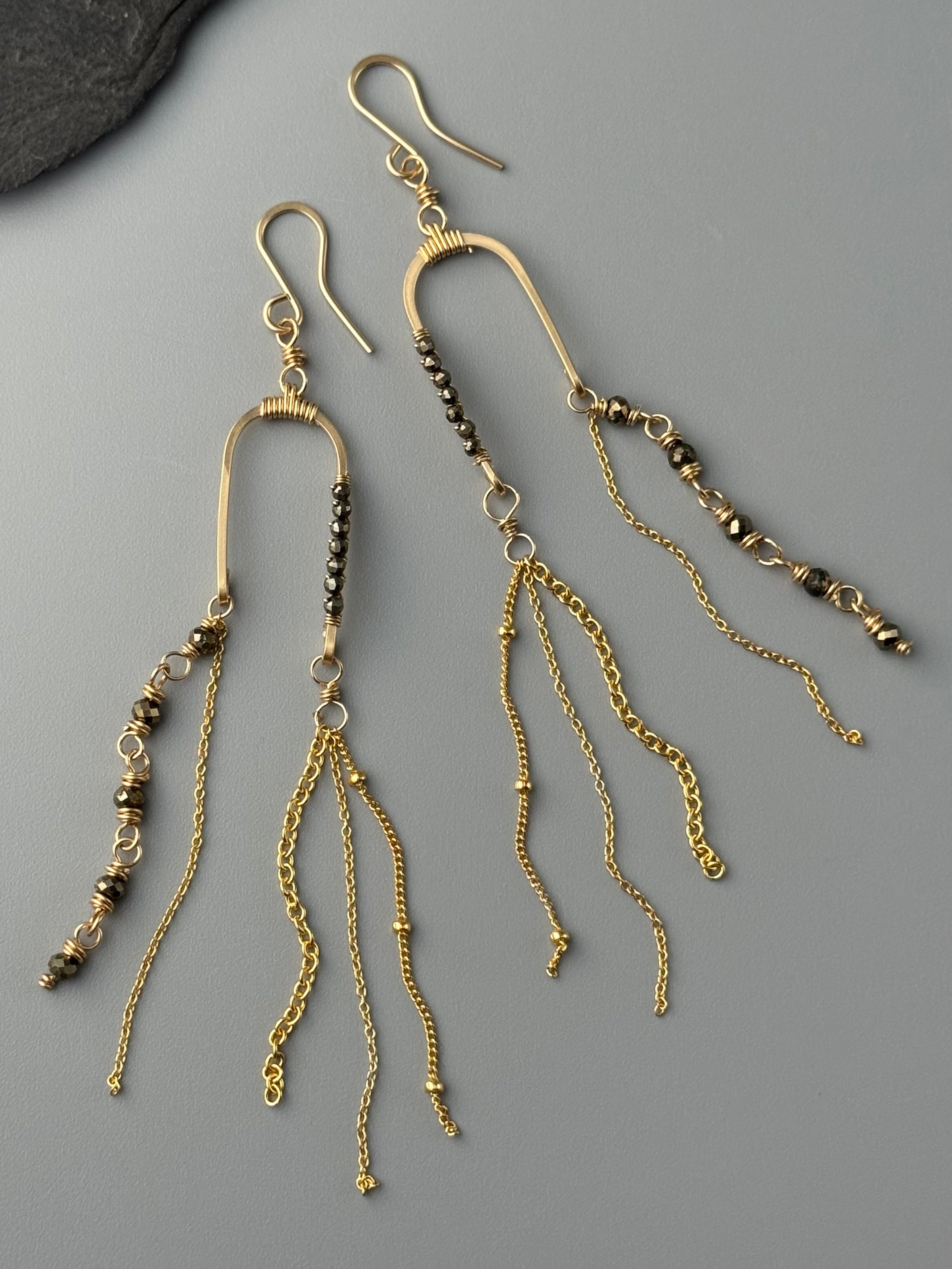 •BALANCING ACT• pyrite + gold dangle earrings