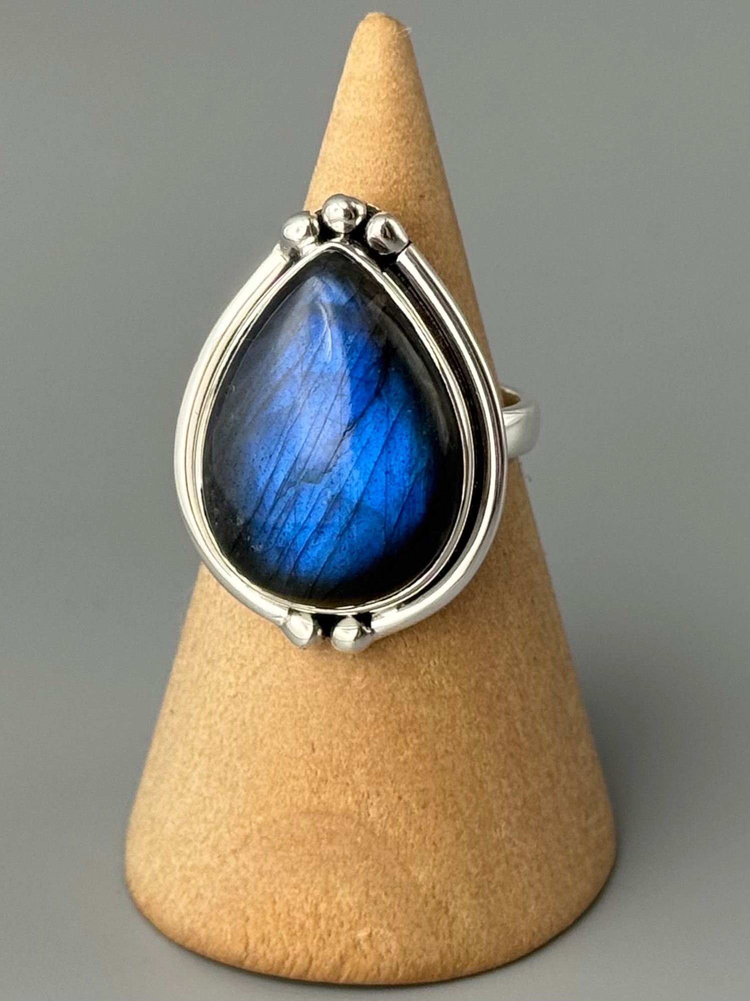 •LABRADORITE - LOOKING GLASS• double bezel silver ring (various sizes)