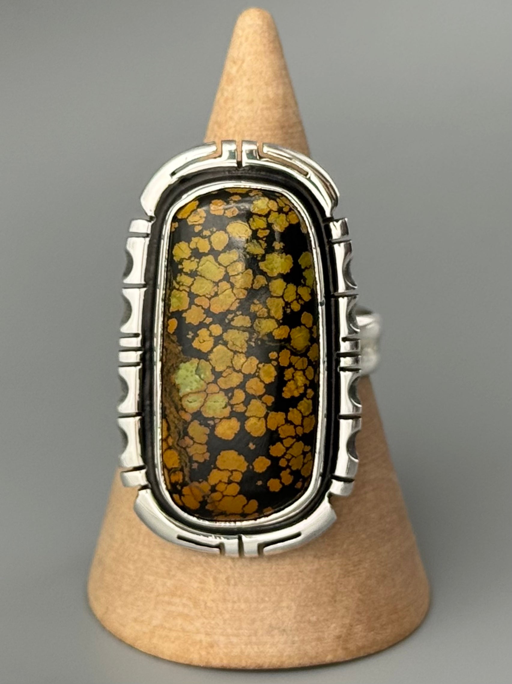•BLACKJACK TURQUOISE - STORM• Navajo adjustable silver ring