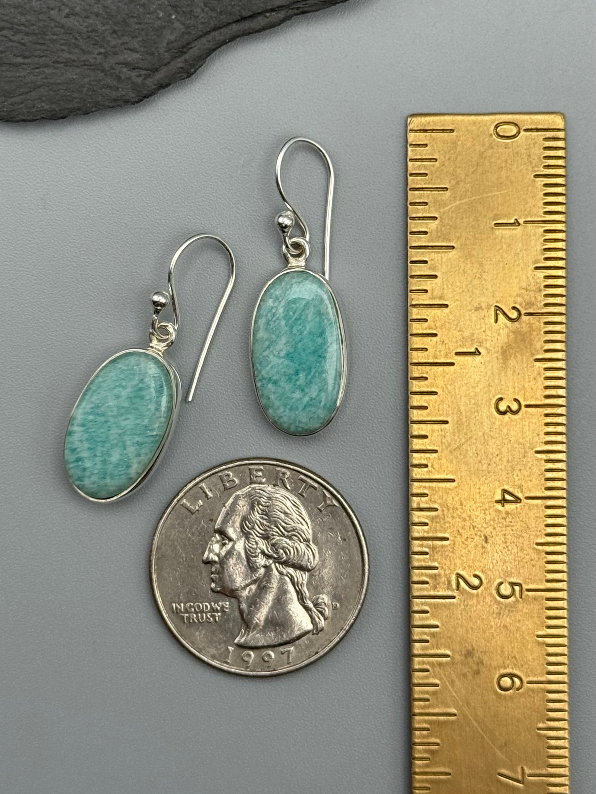 •AMAZONITE - OVAL• silver dangle earrings