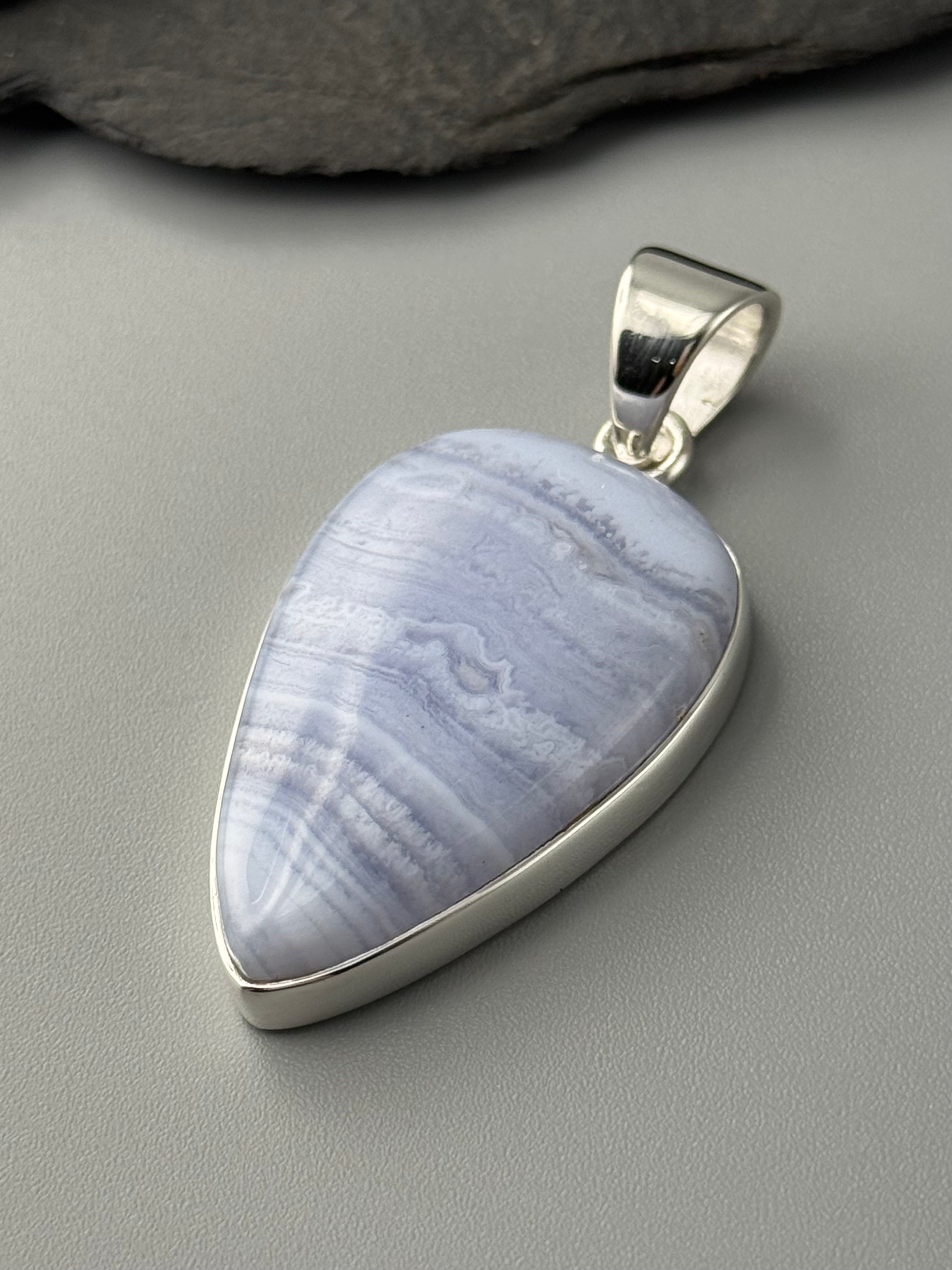 •BLUE LACE AGATE - SPEAR TEAR• sterling silver pendant