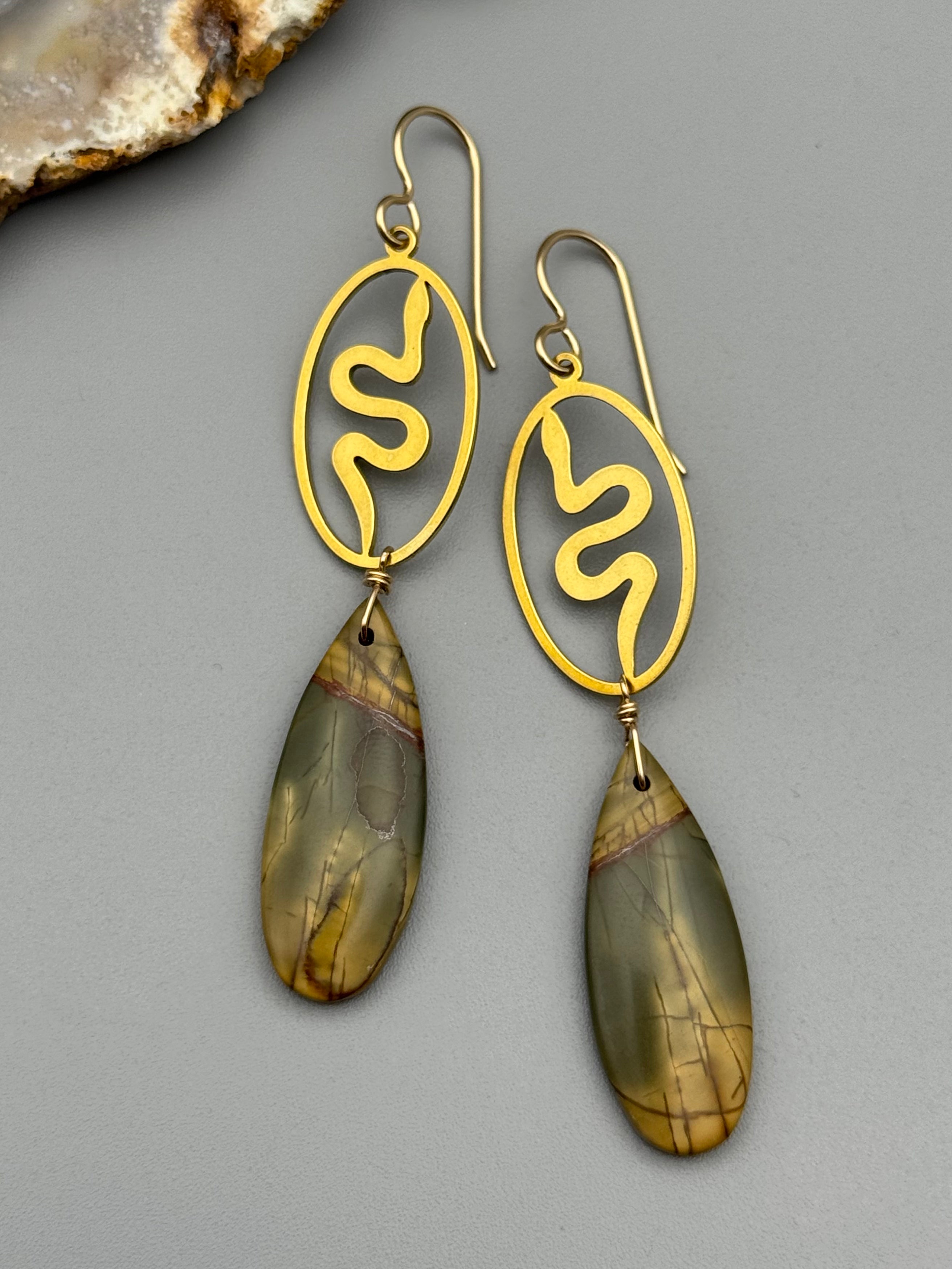 •SLITHER• red creek jasper + gold earrings