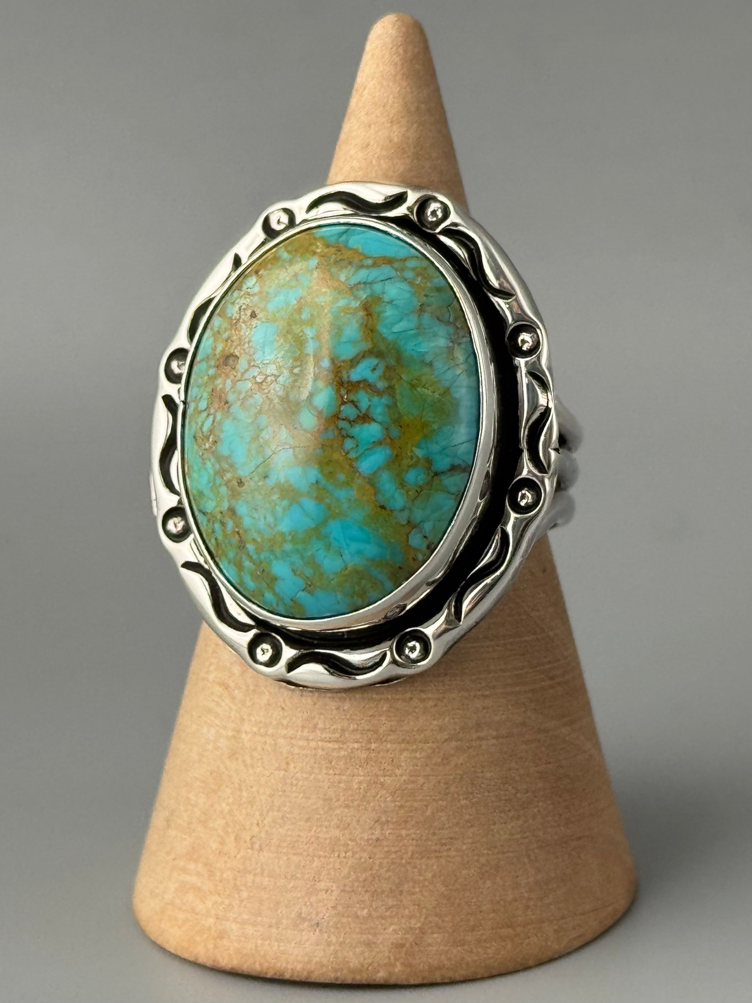 •KINGMAN TURQUOISE - SMUDGE• Navajo silver ring (size 9)