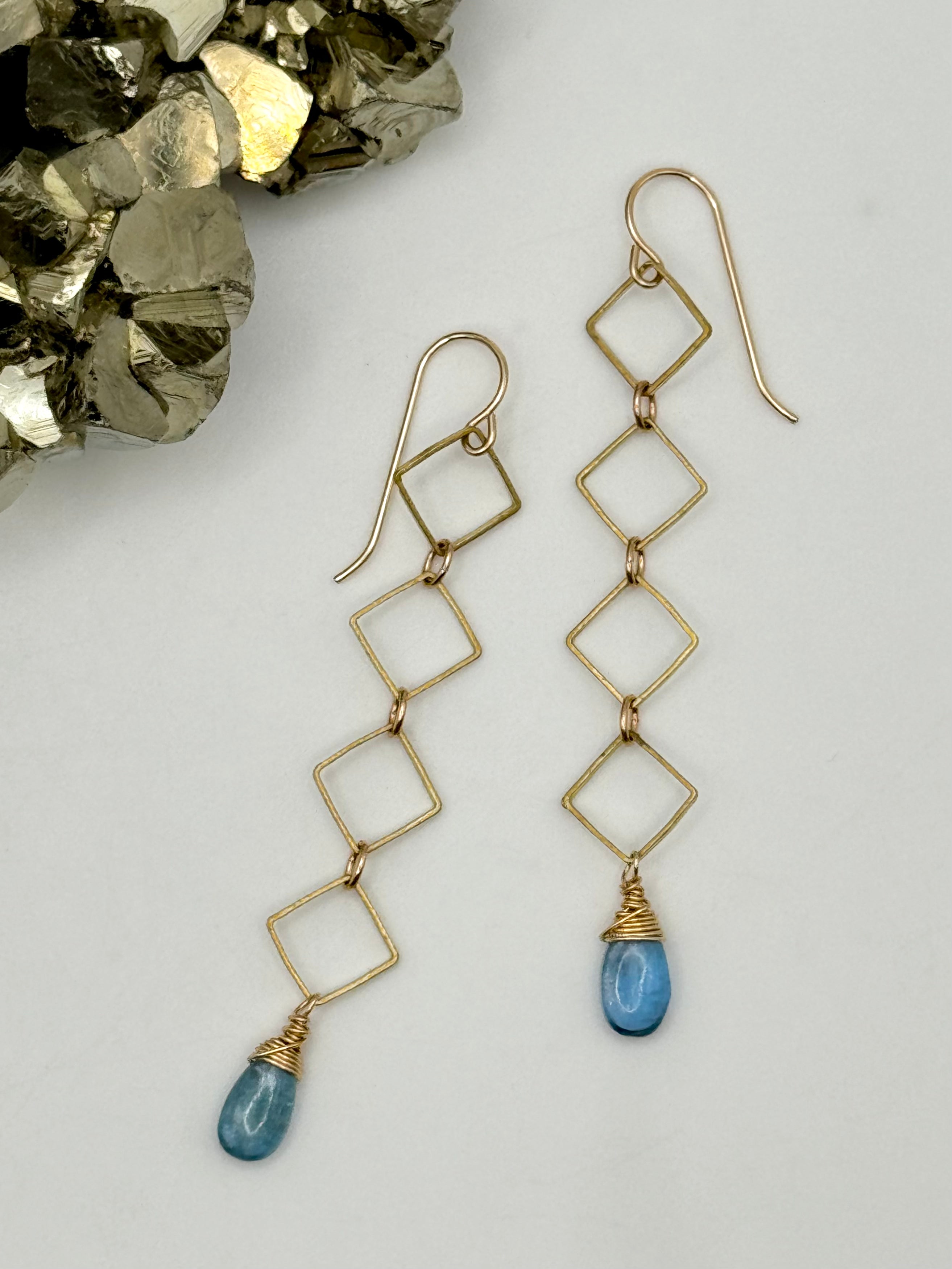 •DIAMOND TEARS• aqua kyanite + gold earrings