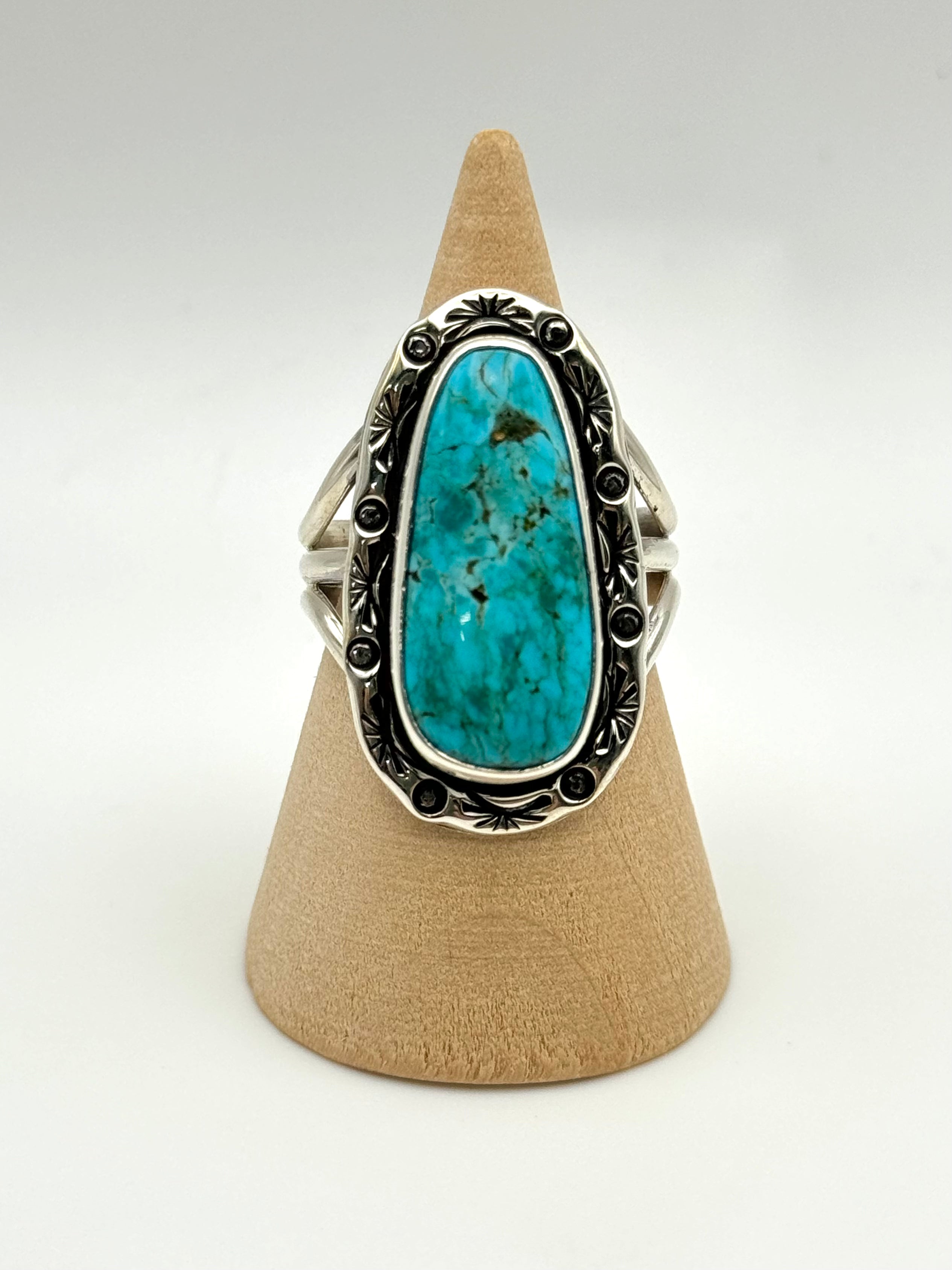 •KINGMAN TURQUOISE - 2• Navajo silver ring (size 9.75)