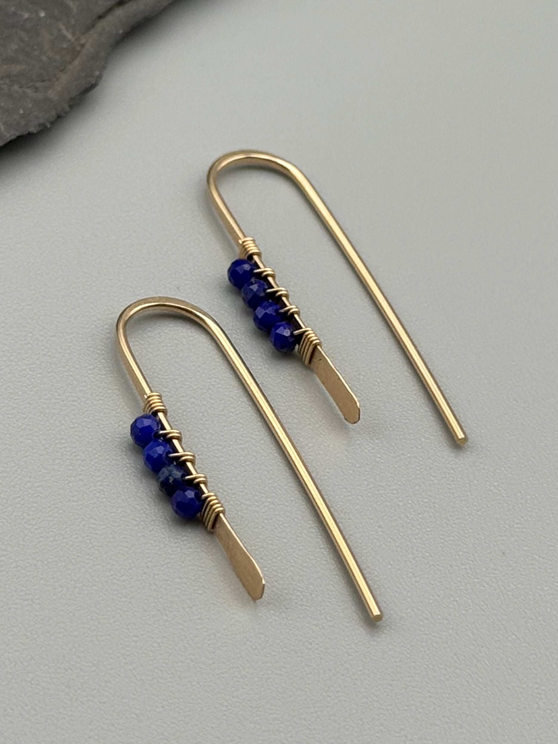•PETITE THREADER• lapis lazuli + gold earrings