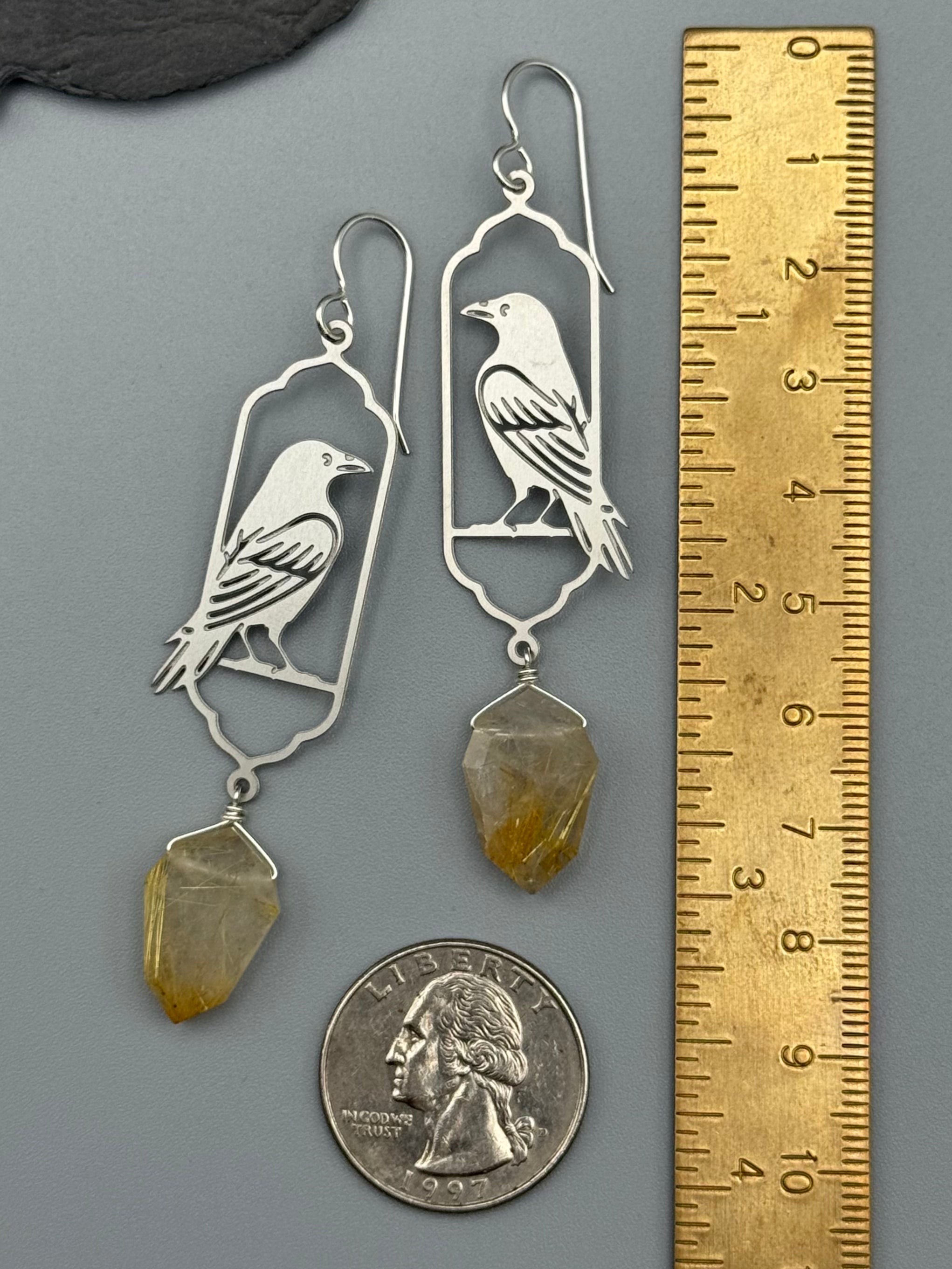 •NEVERMORE• rutilated quartz + silver earrings