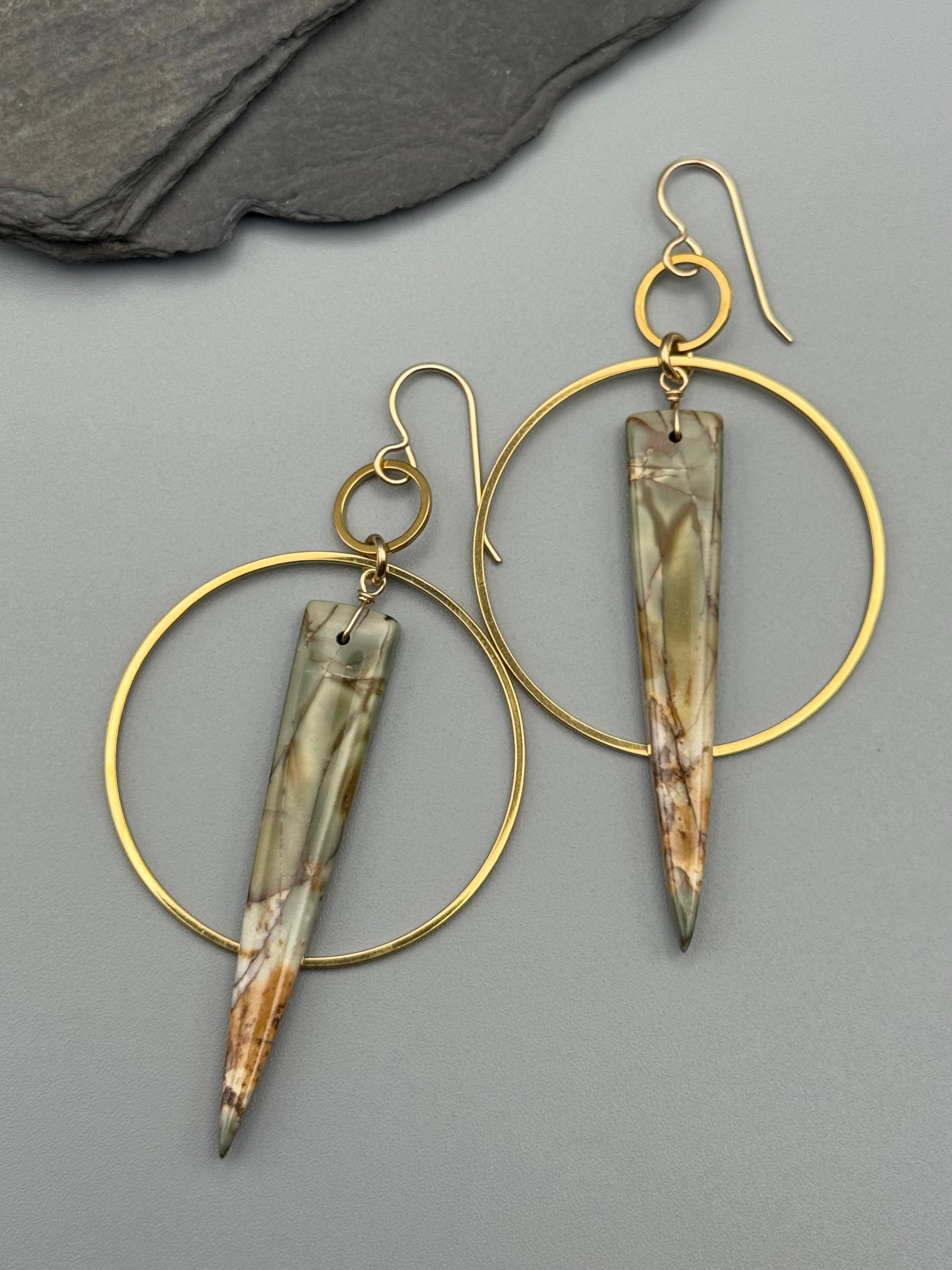 •EQUA-ORBIT• red creek jasper + gold earrings