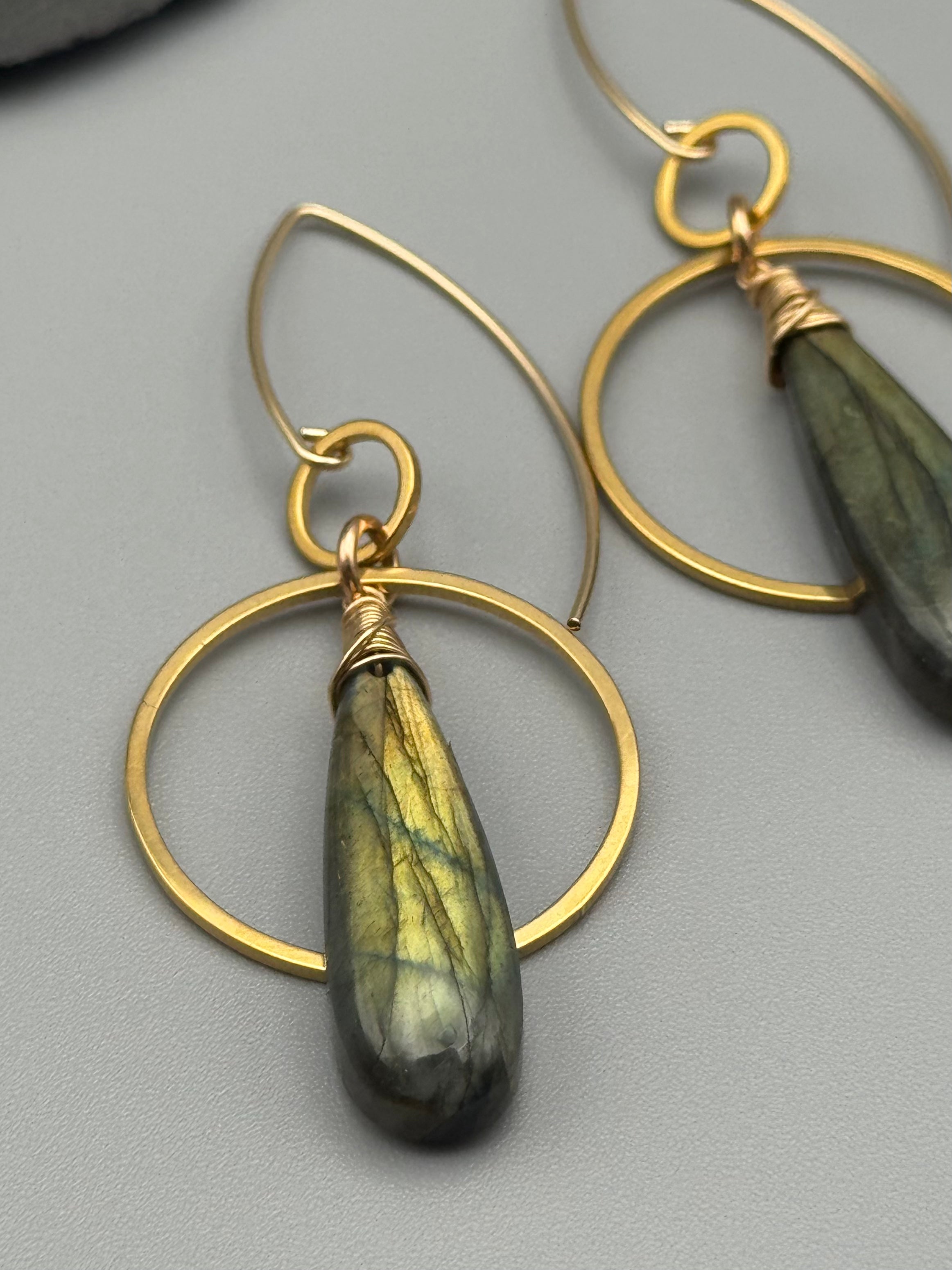 •EQUA-ORBIT• golden labradorite + gold earrings
