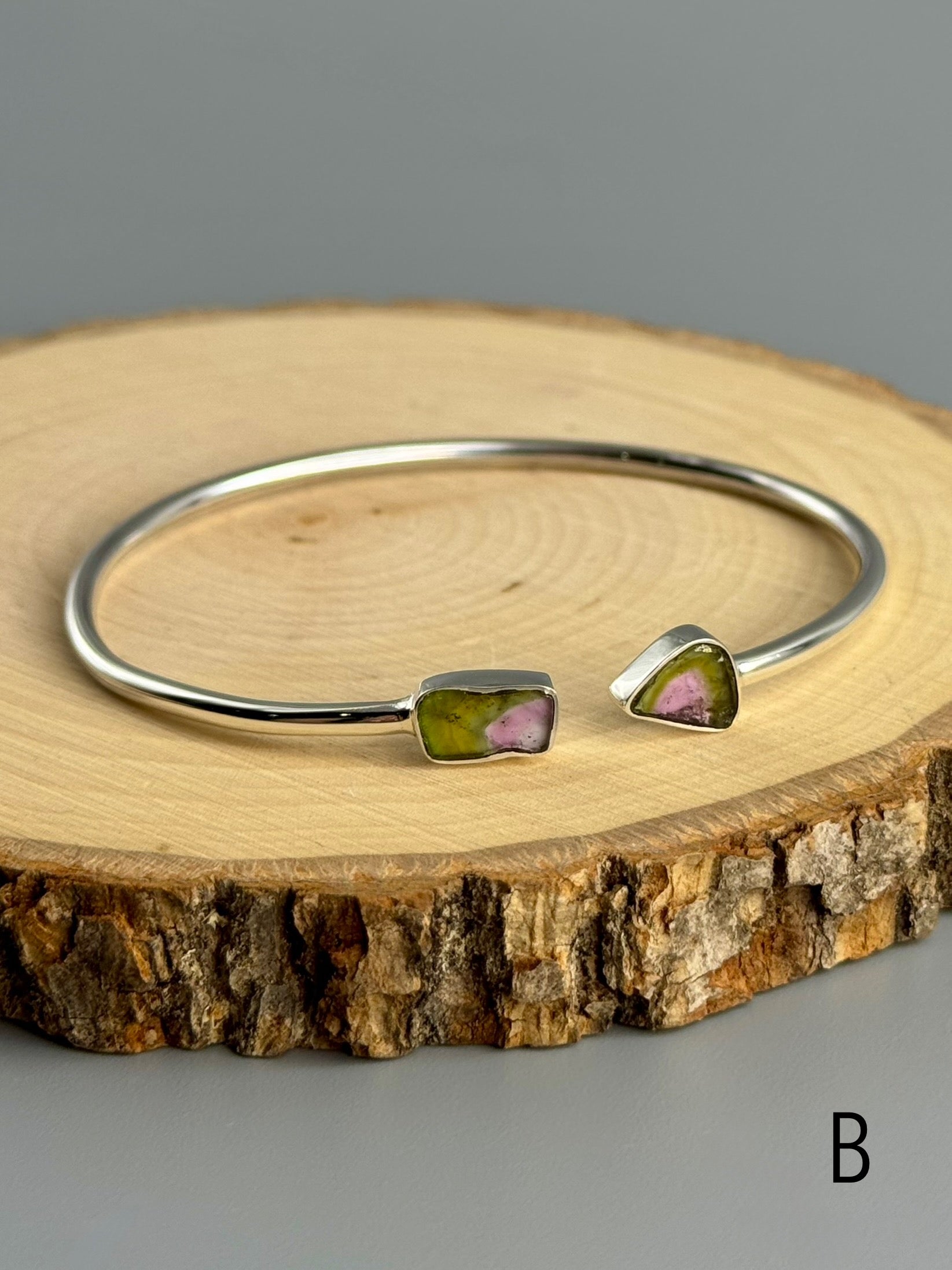 •ORGANIC FREEFORMS• watermelon tourmaline + silver twist-on cuff bracelet