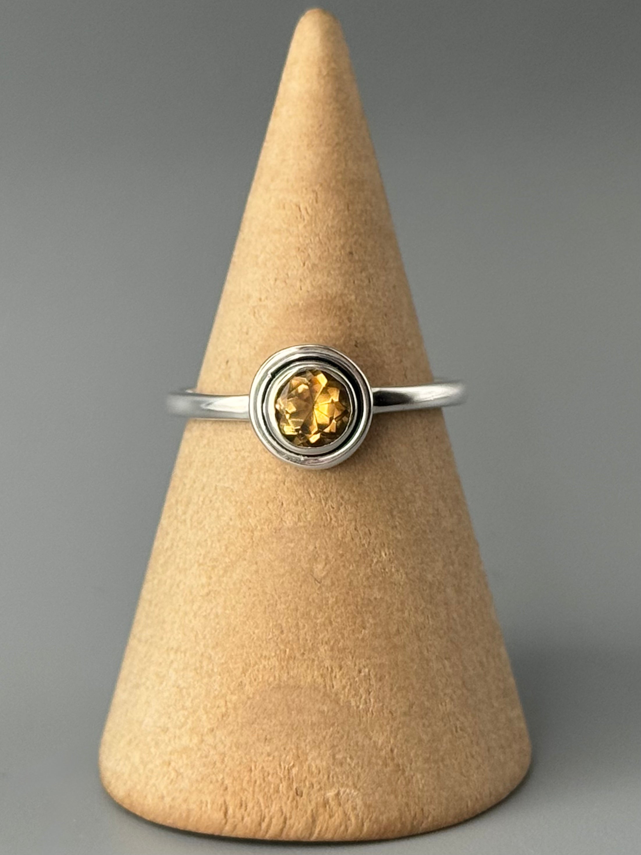 •CITRINE - ROUND• double bezel silver ring (various sizes)