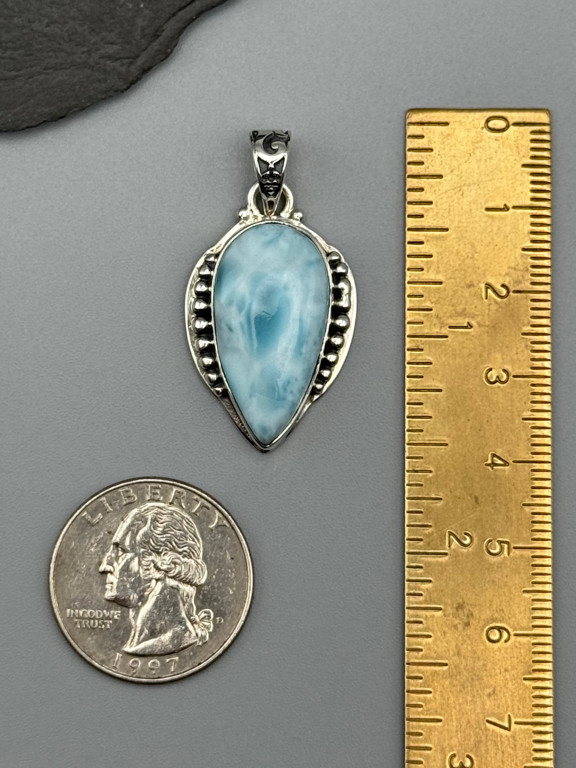 •LARIMAR SPEAR TEAR - RISE• sterling silver pendant