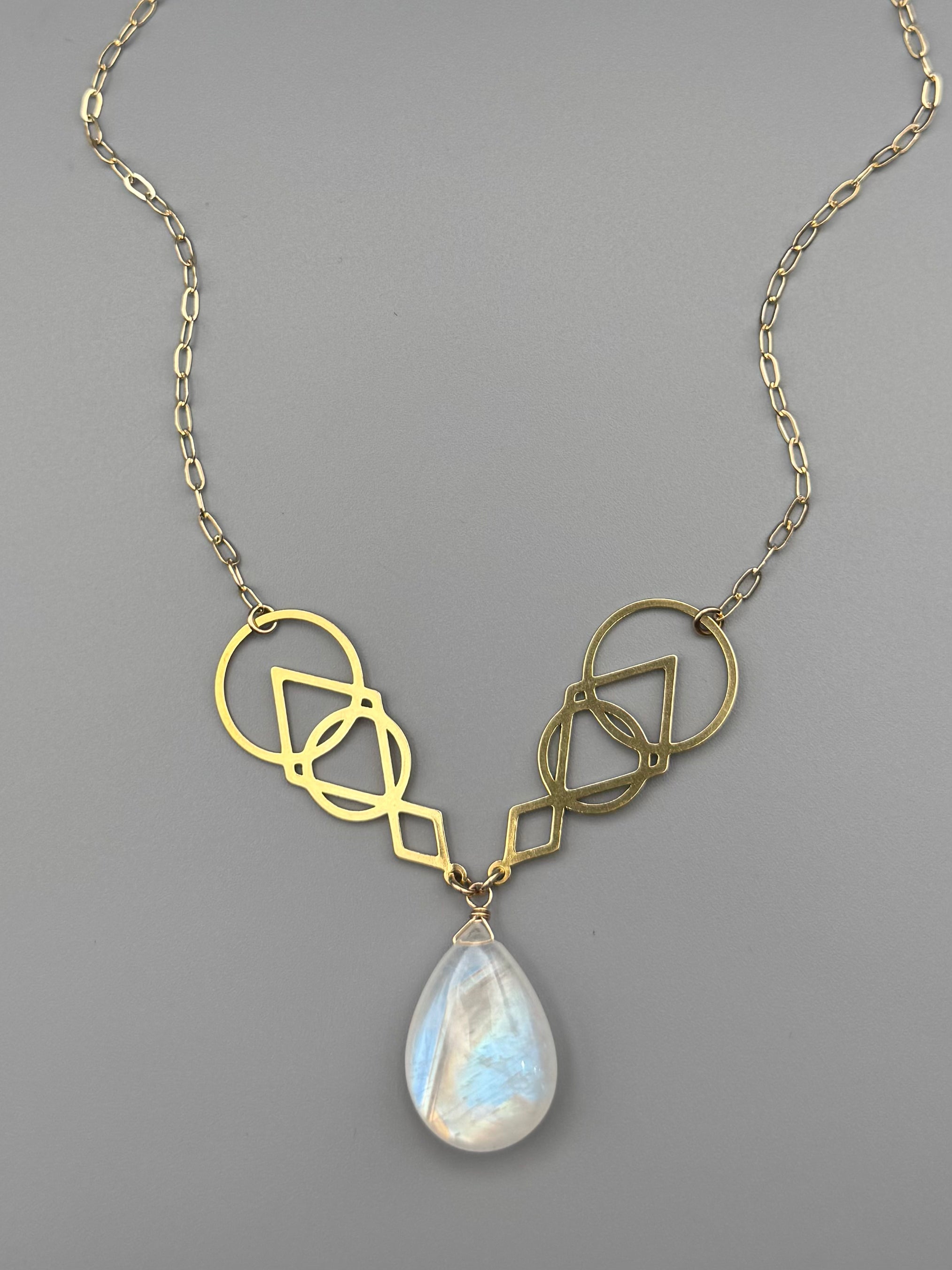 •SIGNS• rainbow moonstone + gold necklace (16"-18" long)